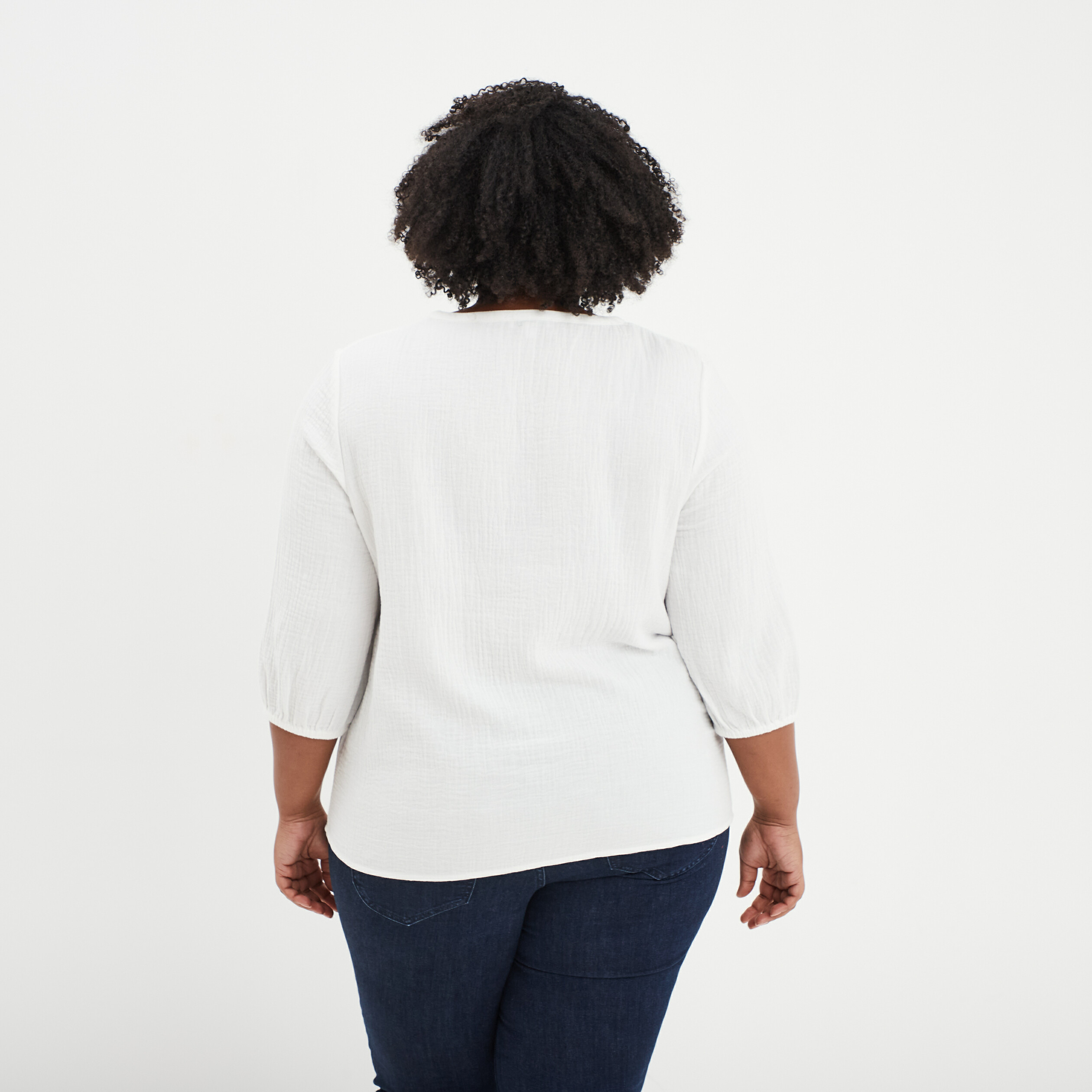 blouse manches 34 gaze de coton blanc femmegt Blouse manches 3/4 gaze de coton blanc femme grande taille