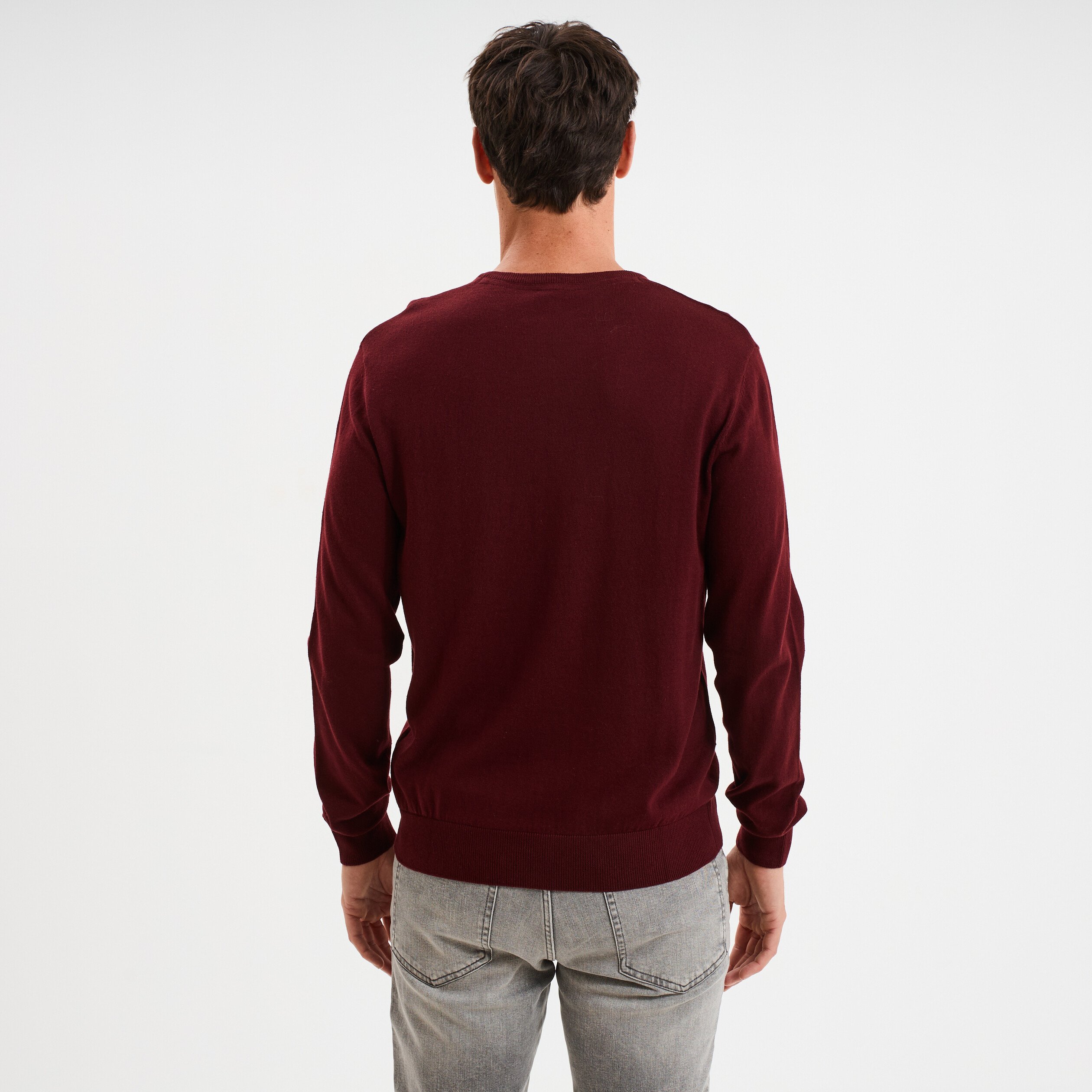 pull jersey avec col en v violet fonce homme Pull jersey avec col en V violet foncé homme