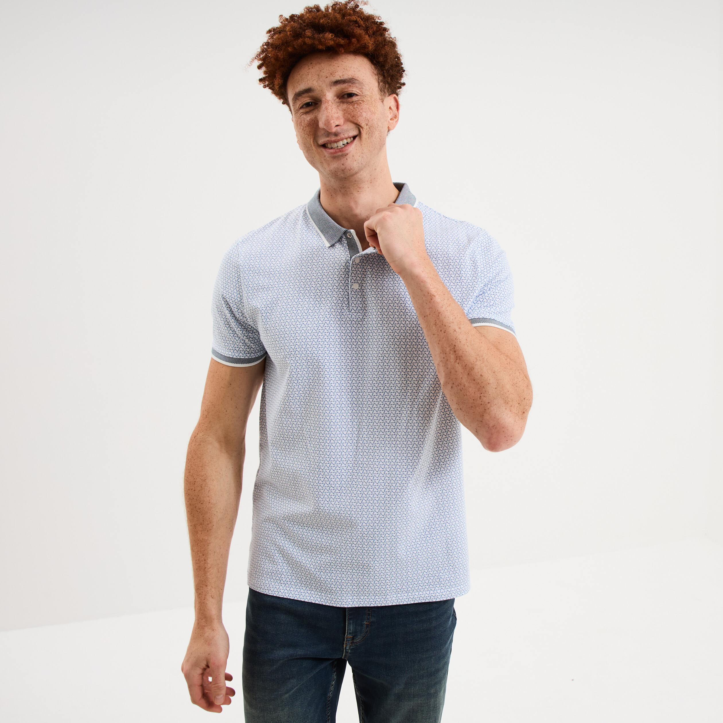 Polo slim manches courtes stretch blanc homme