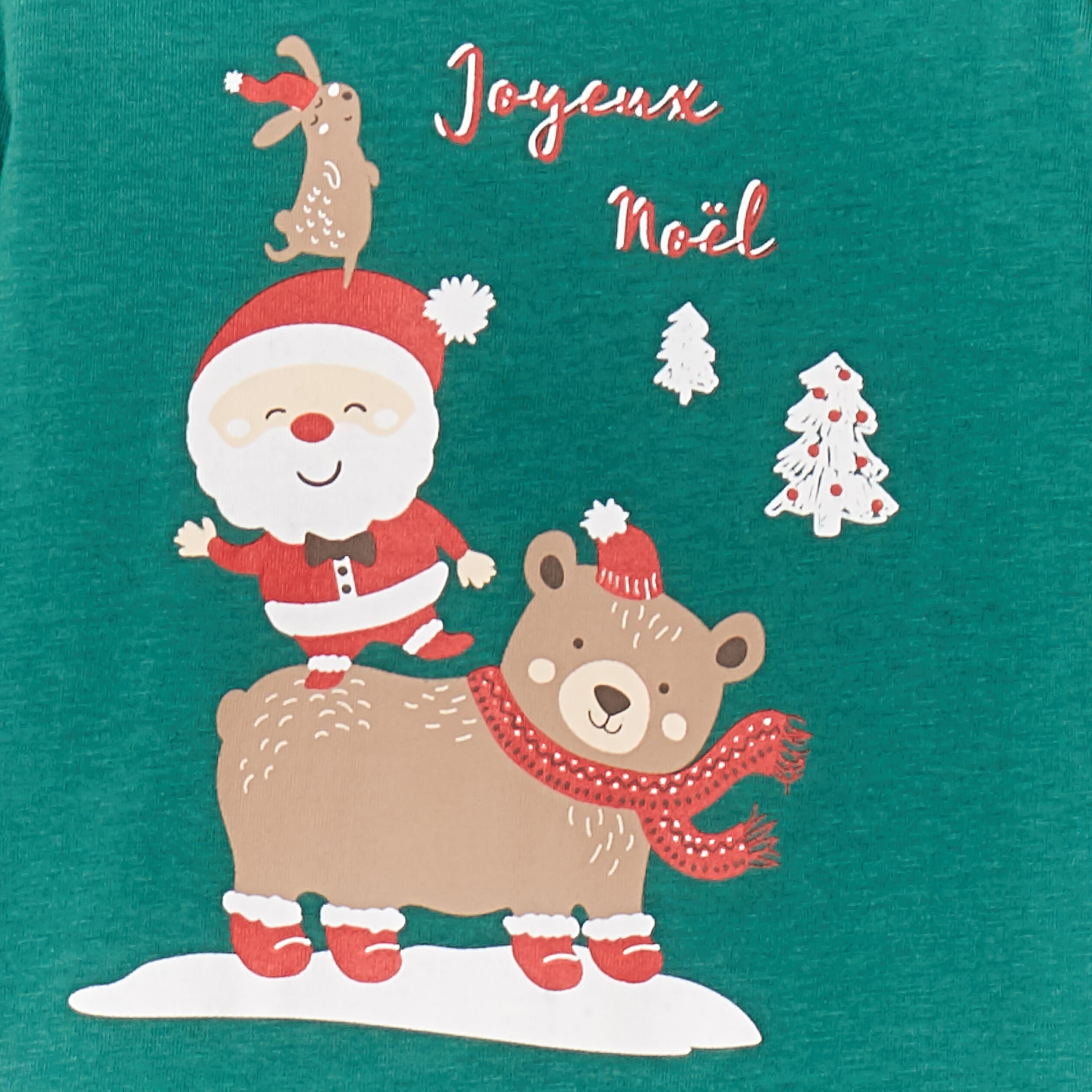 T-shirt No&euml;l coton manches longues vert b&eacute;b&eacute; gar&ccedil;on