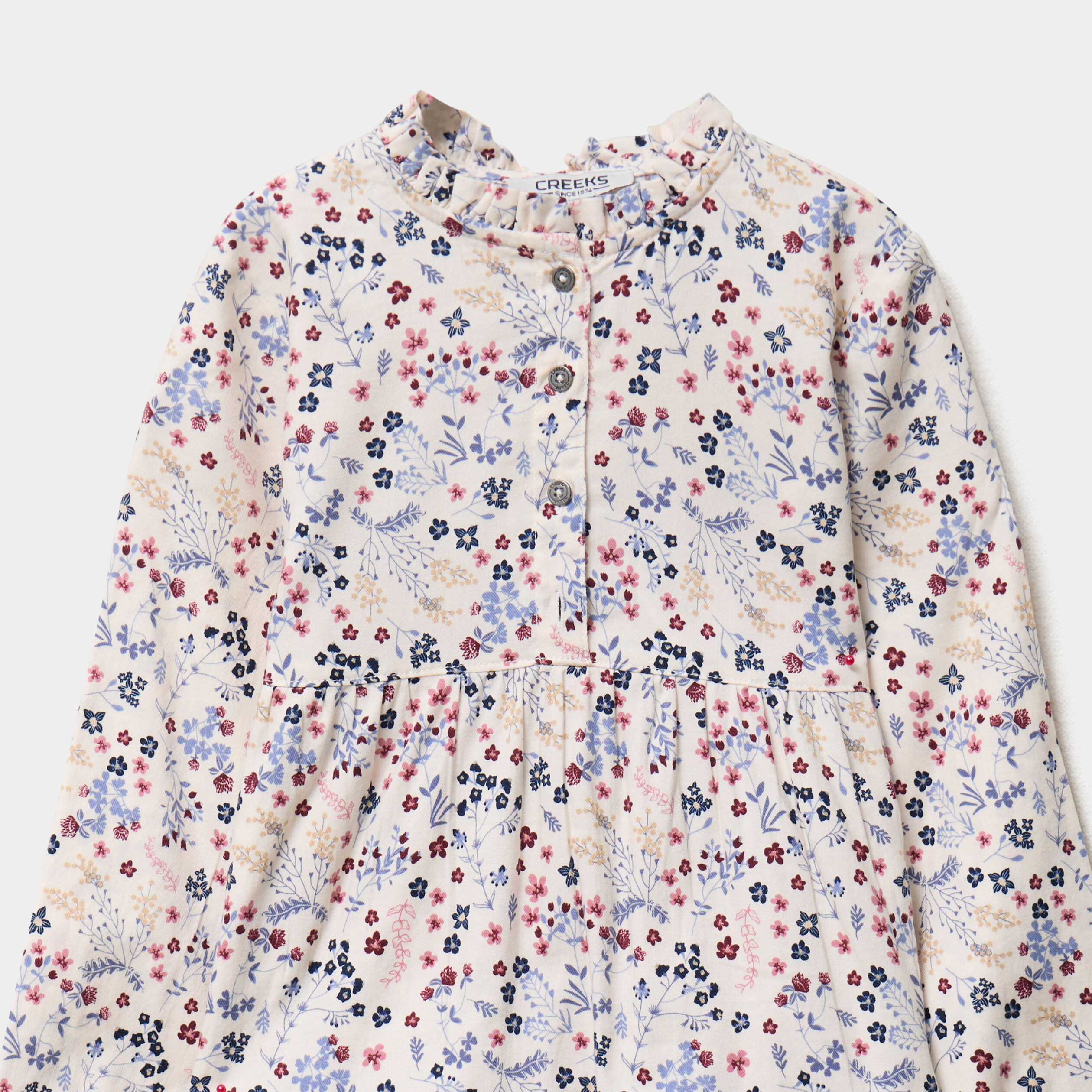 Robe manches longues &eacute;vas&eacute;e coton beige fille