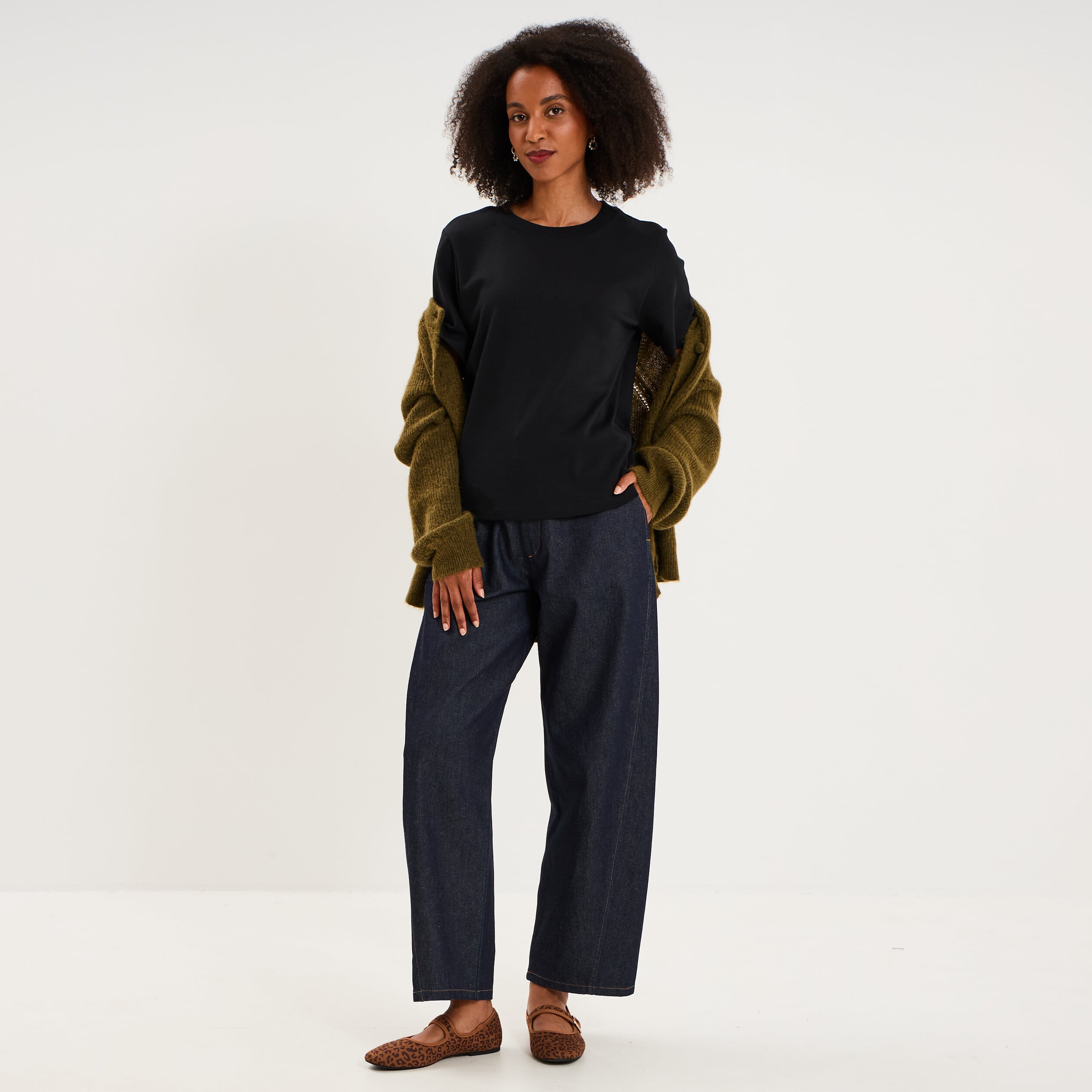 T-shirt manches courtes col rond coton noir femme