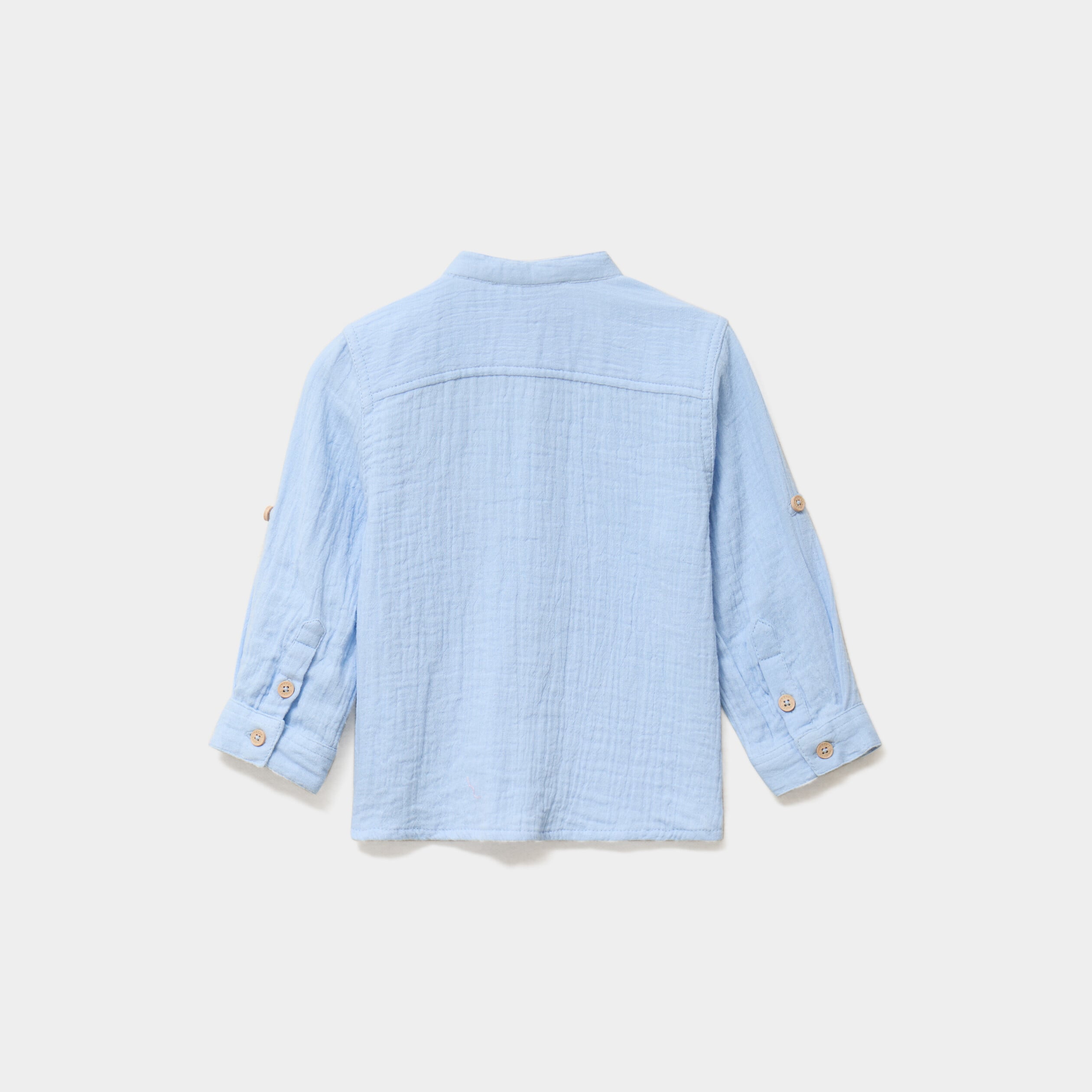 Chemise col mao en gaze de coton bleu pastel b&eacute;b&eacute; gar&ccedil;on