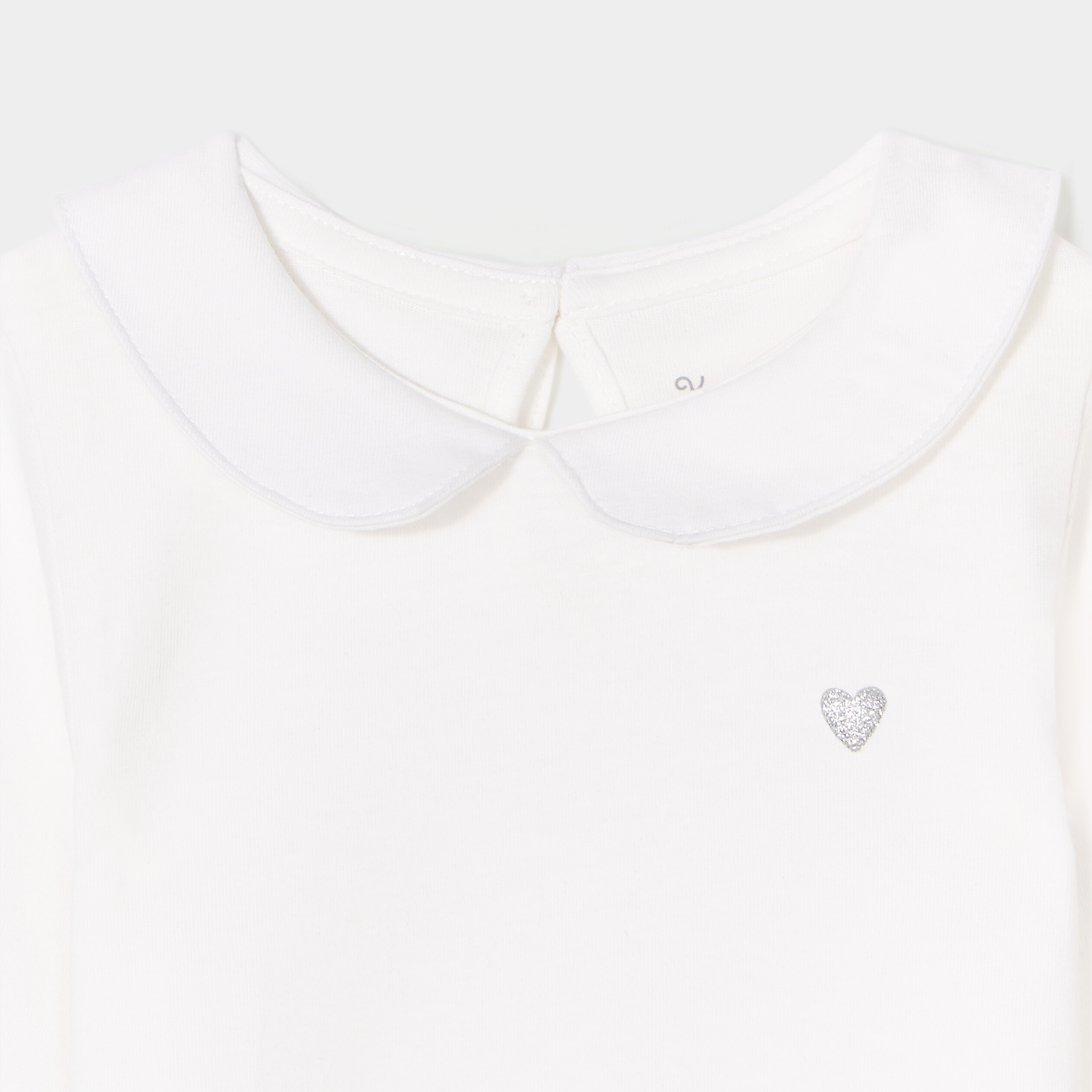 T-shirt col claudine manches longues blanc bébé fille