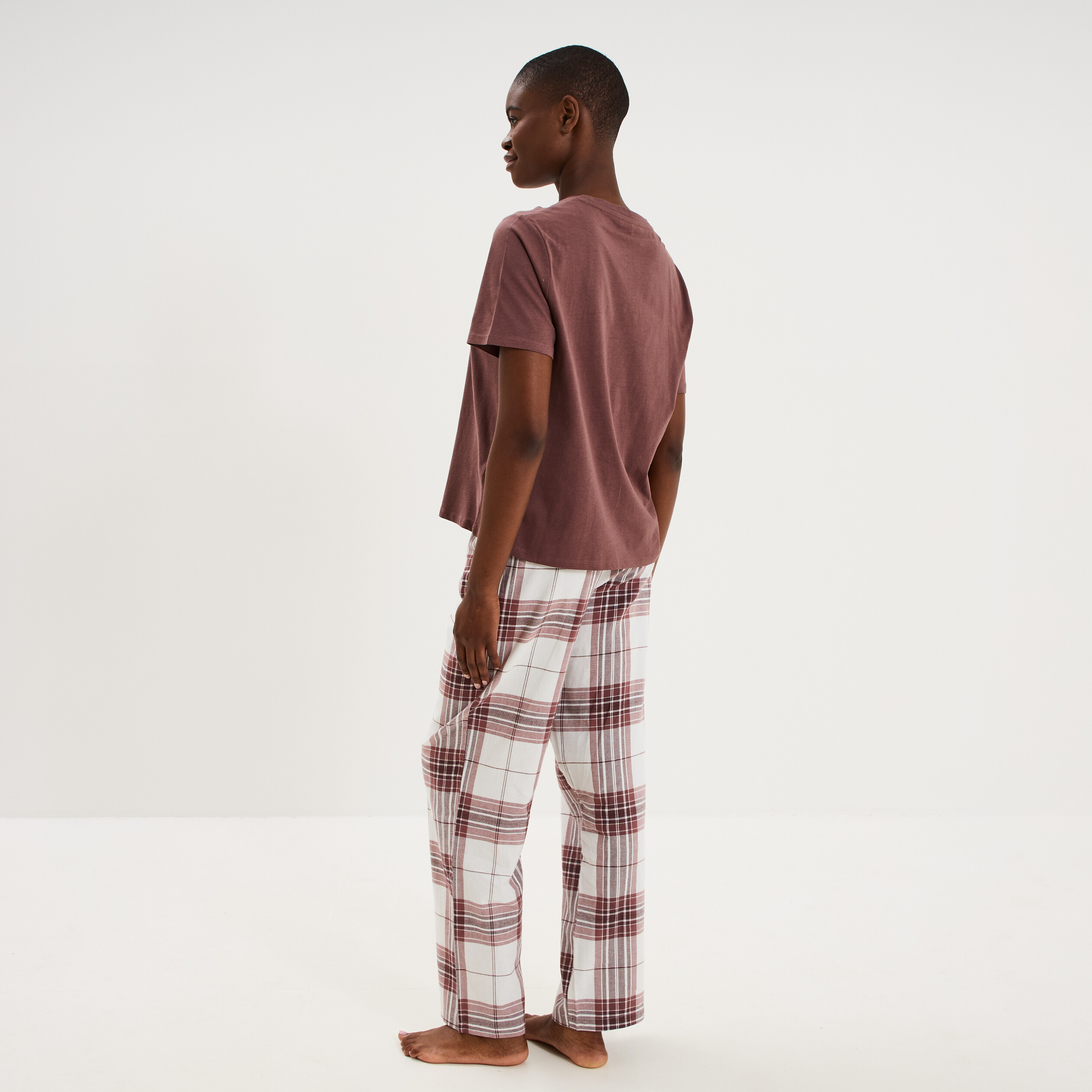 Ensemble pyjama pantalon t-shirt coton beige femme