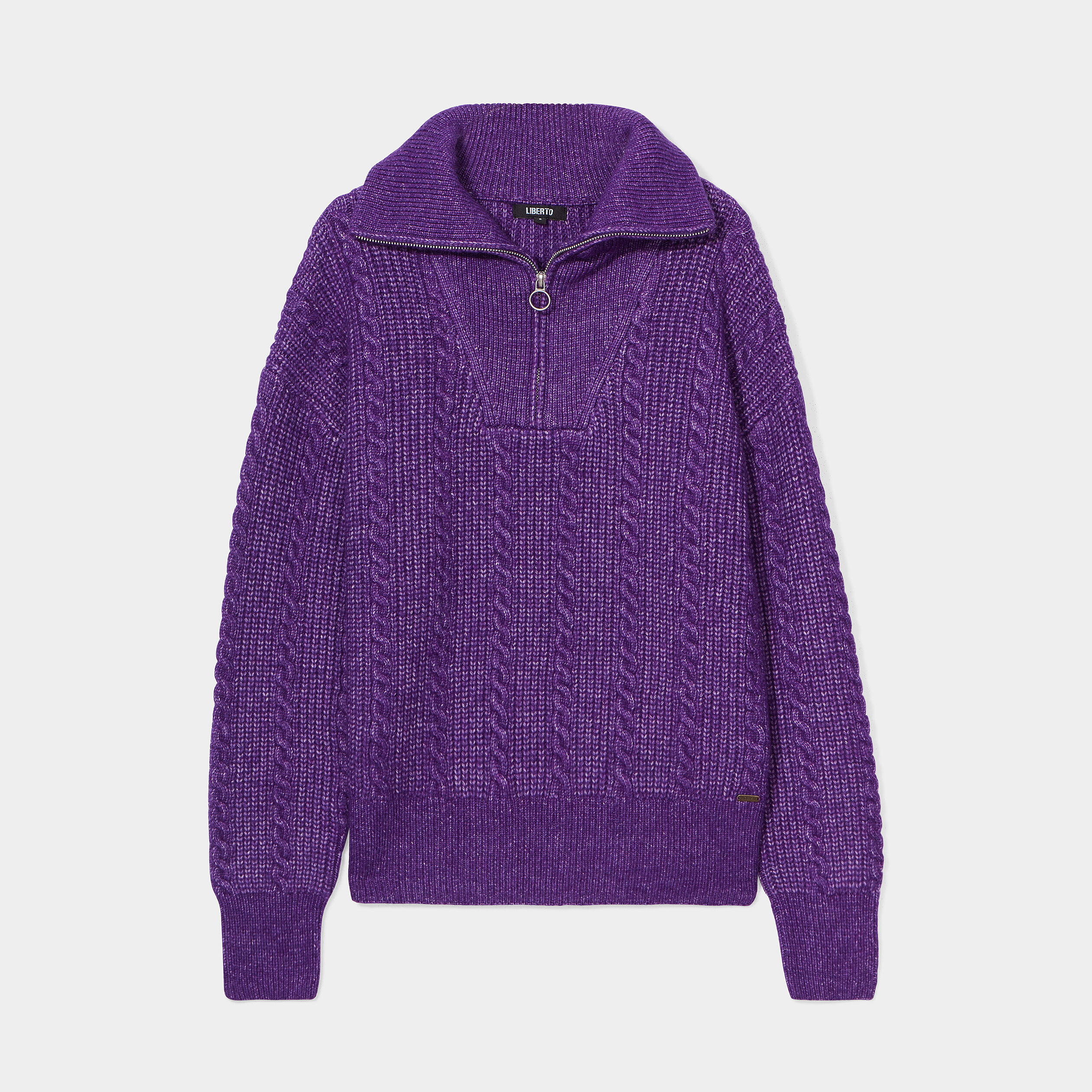 Pull camionneur zippé torsades Liberto violet foncé femme