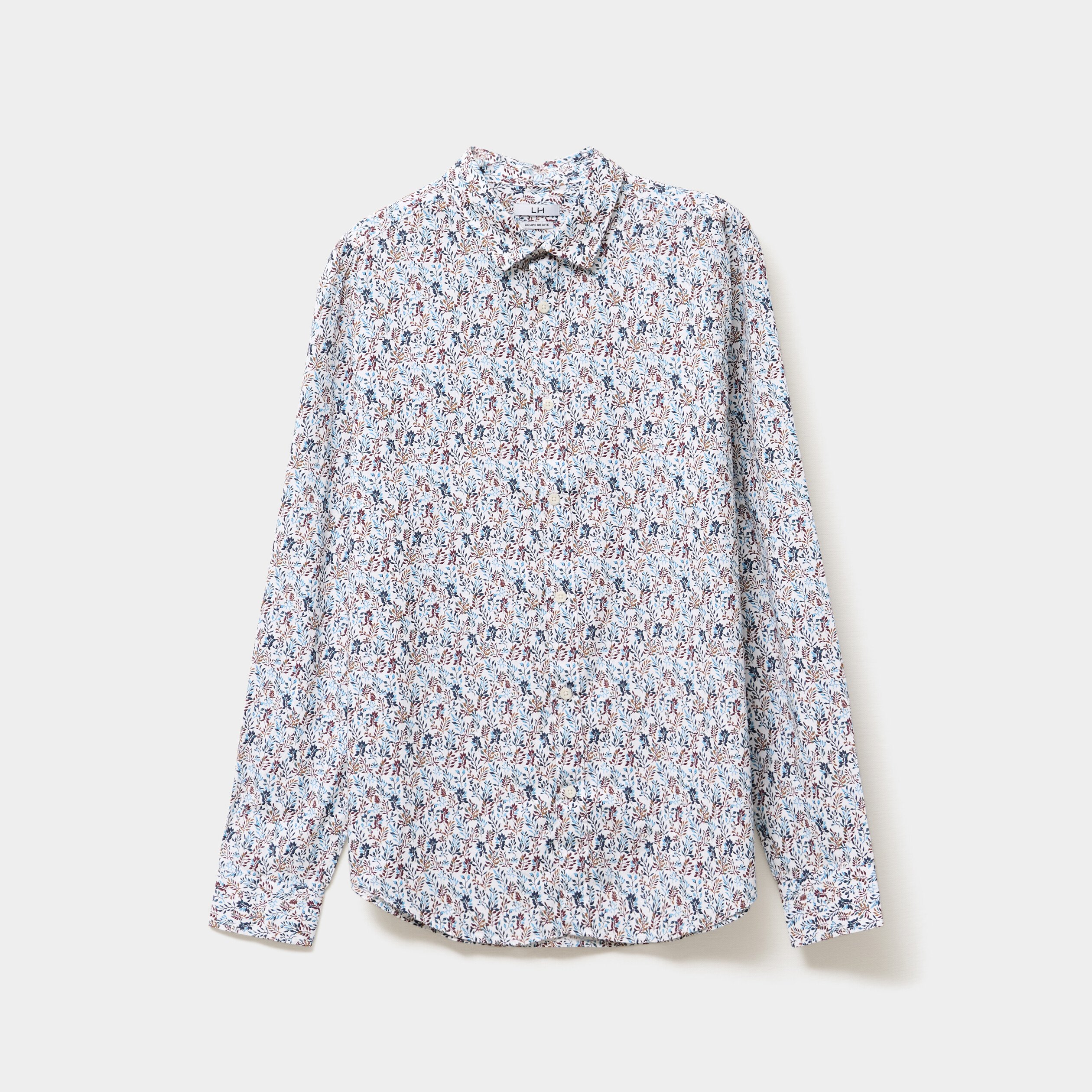 chemise droite imprimee manches longues ecru homme Chemise droite imprimée manches longues ecru homme