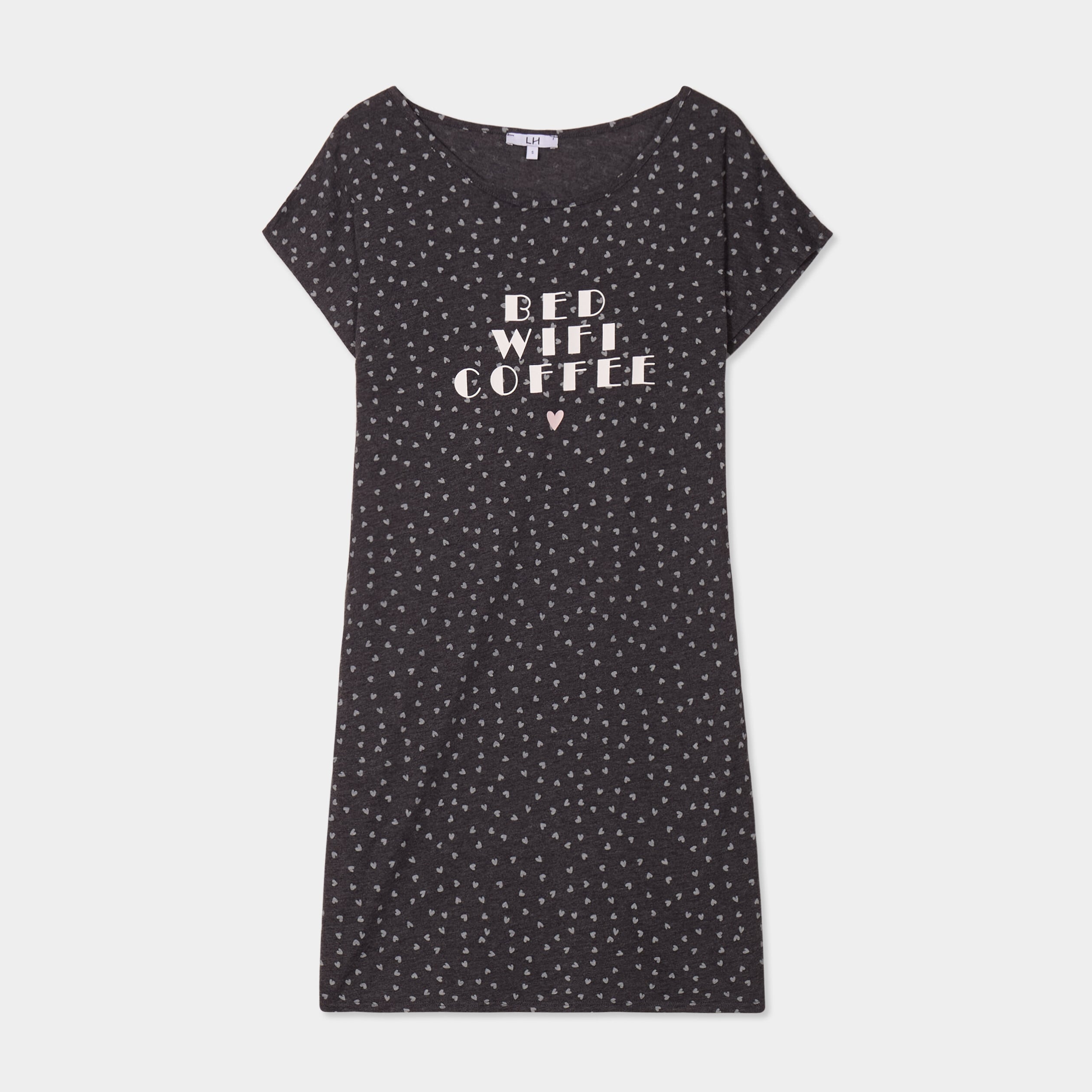 Chemise de nuit manches courtes gris fonc&eacute; femme
