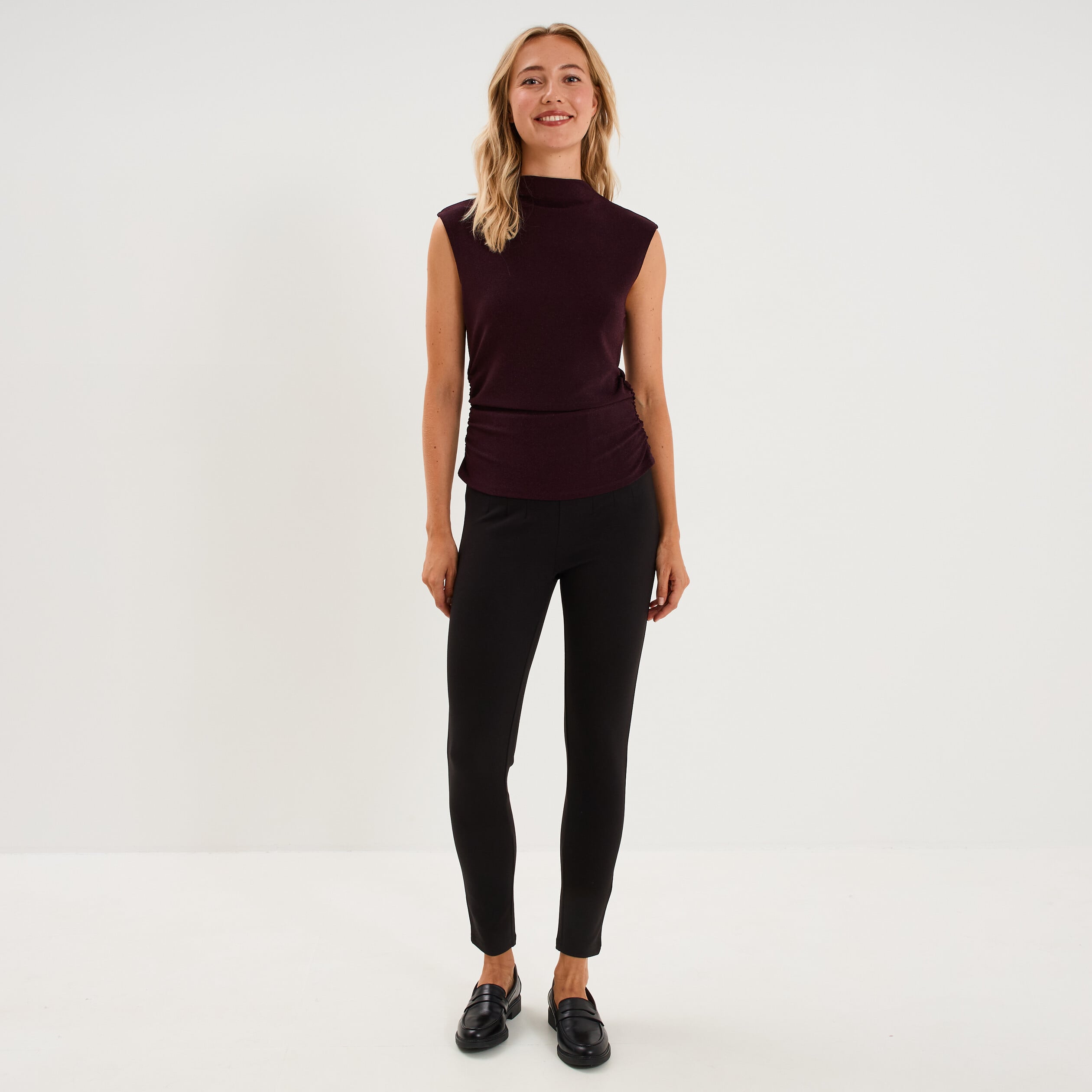 D&eacute;bardeur fronces et paillettes prune femme