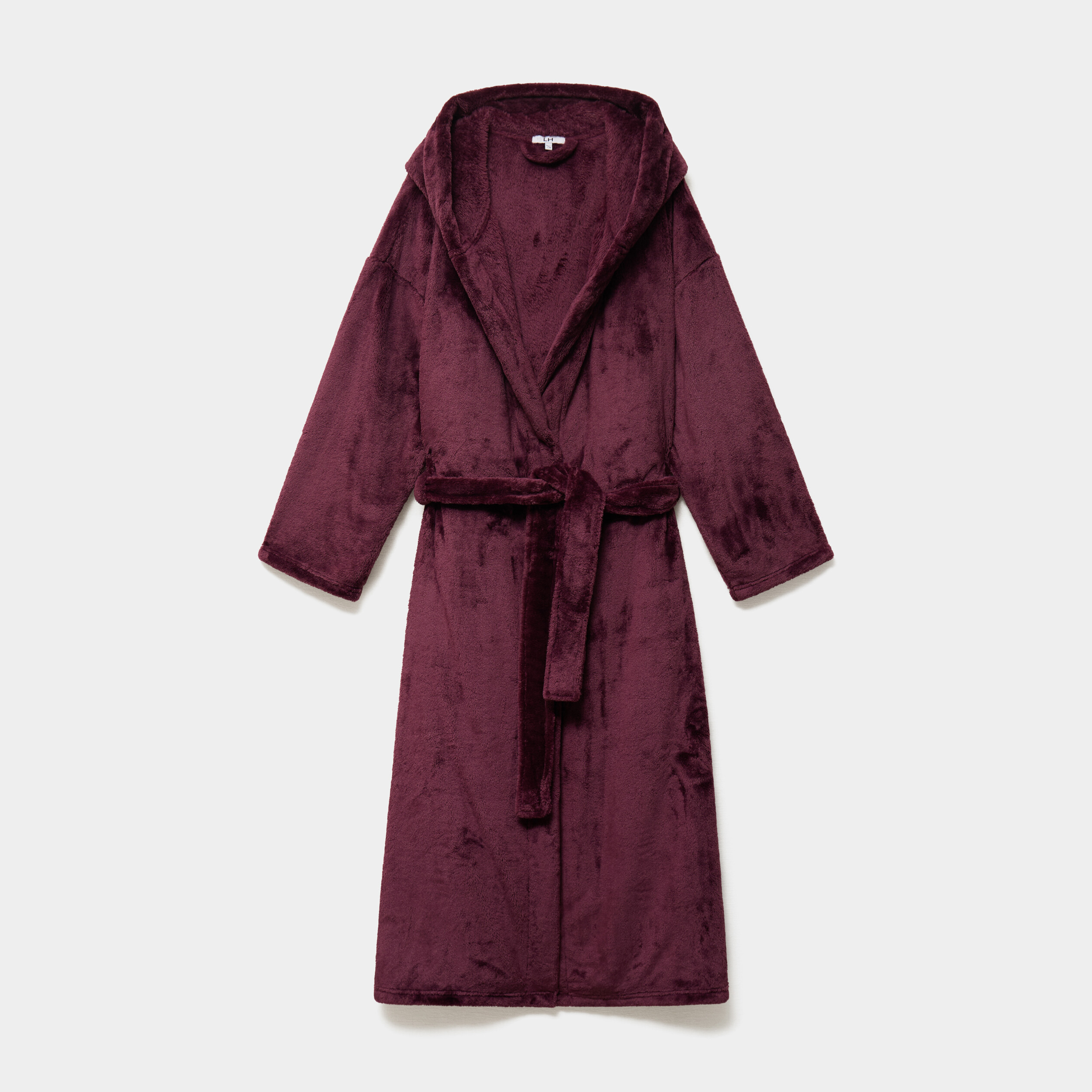 Peignoir velours long &agrave; capuche prune femme grande taille