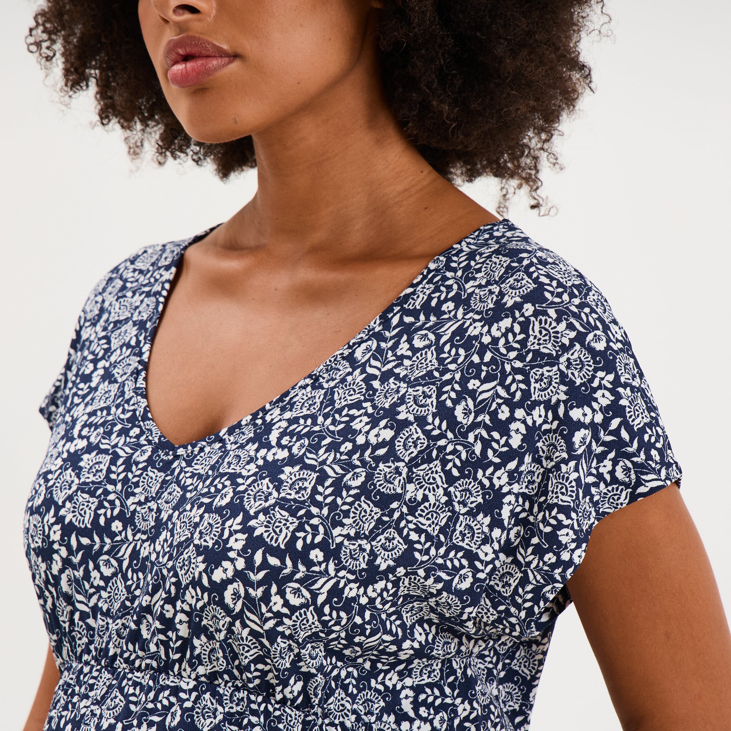 Robe longue col en V grossesse bleu marine femme maternit&eacute;