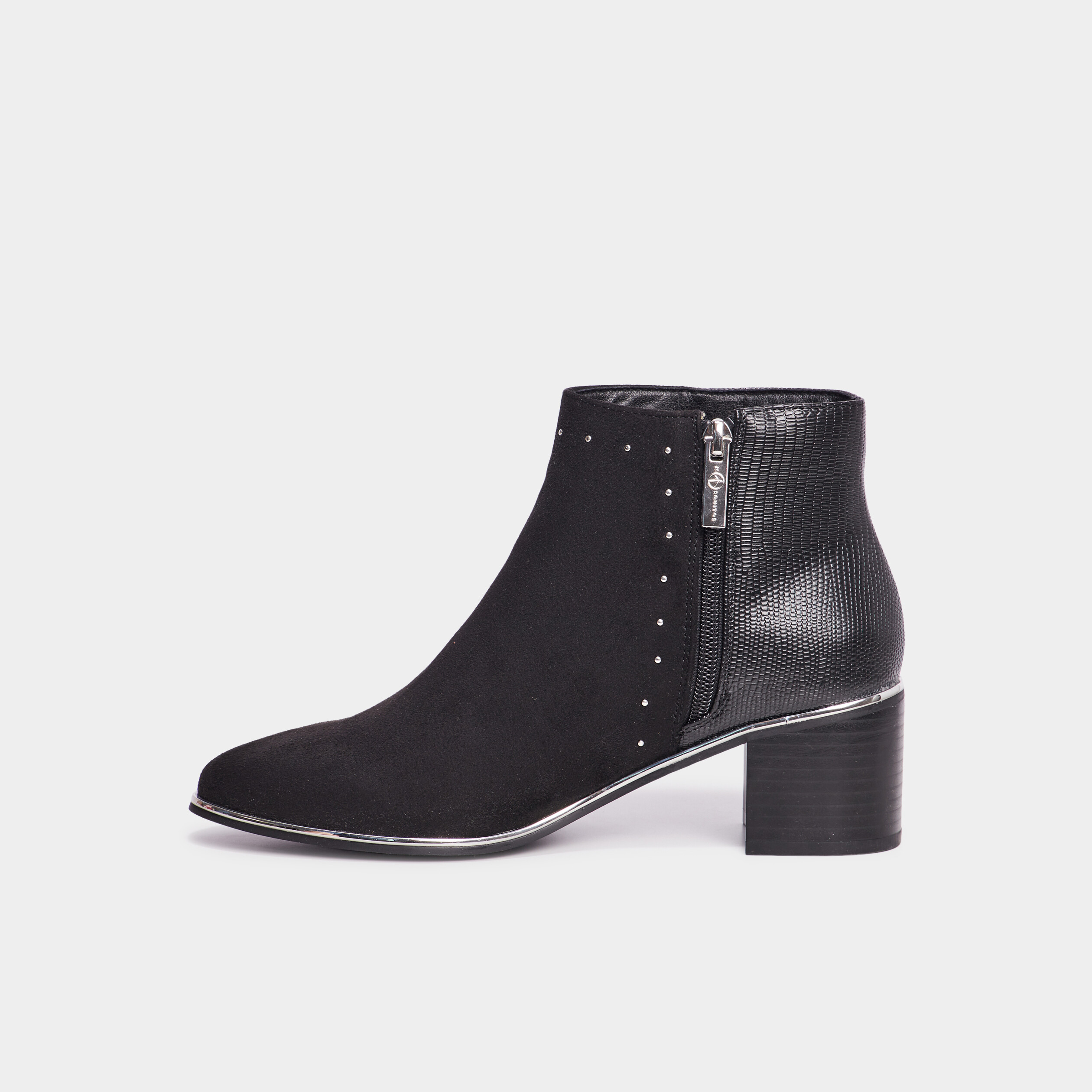 Bottines &agrave; talons bi-mati&egrave;res et clous noir femme