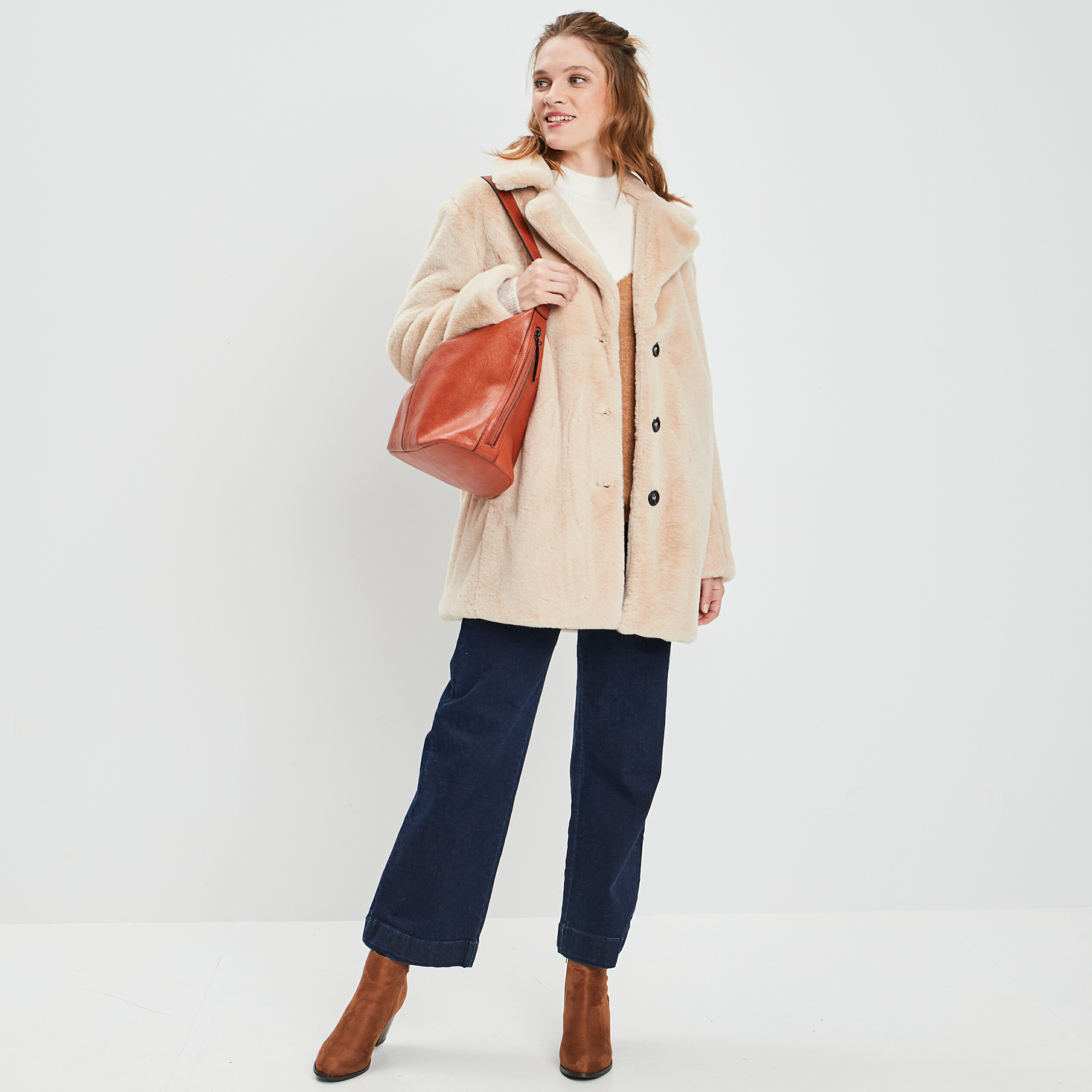 Pull avec col montant sable femme