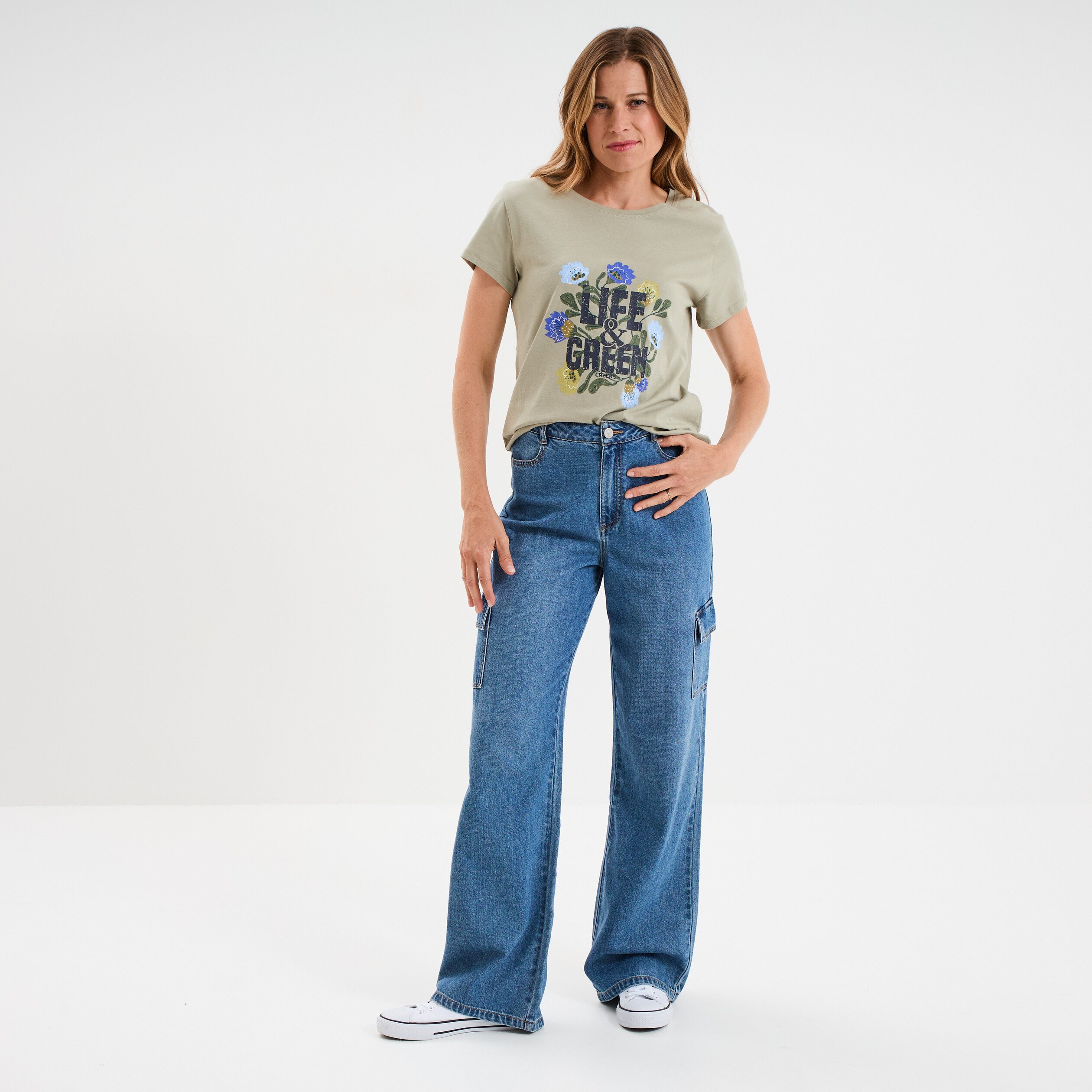 t shirt ajuste col rond coton creeks vert kaki femme T-shirt ajusté col rond coton Creeks vert kaki femme