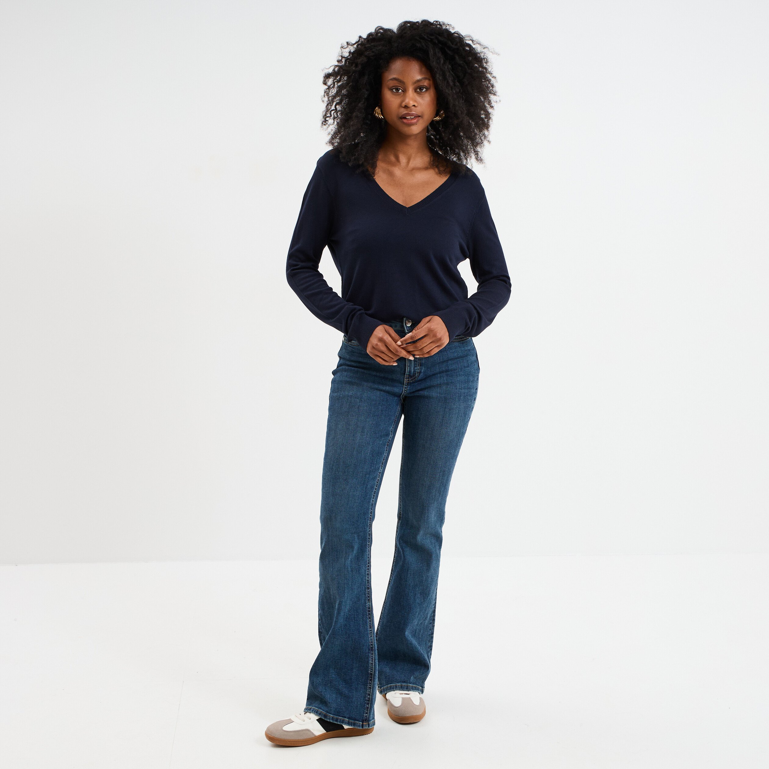 pull col en v manches longues bleu marine femme Pull col en V manches longues bleu marine femme