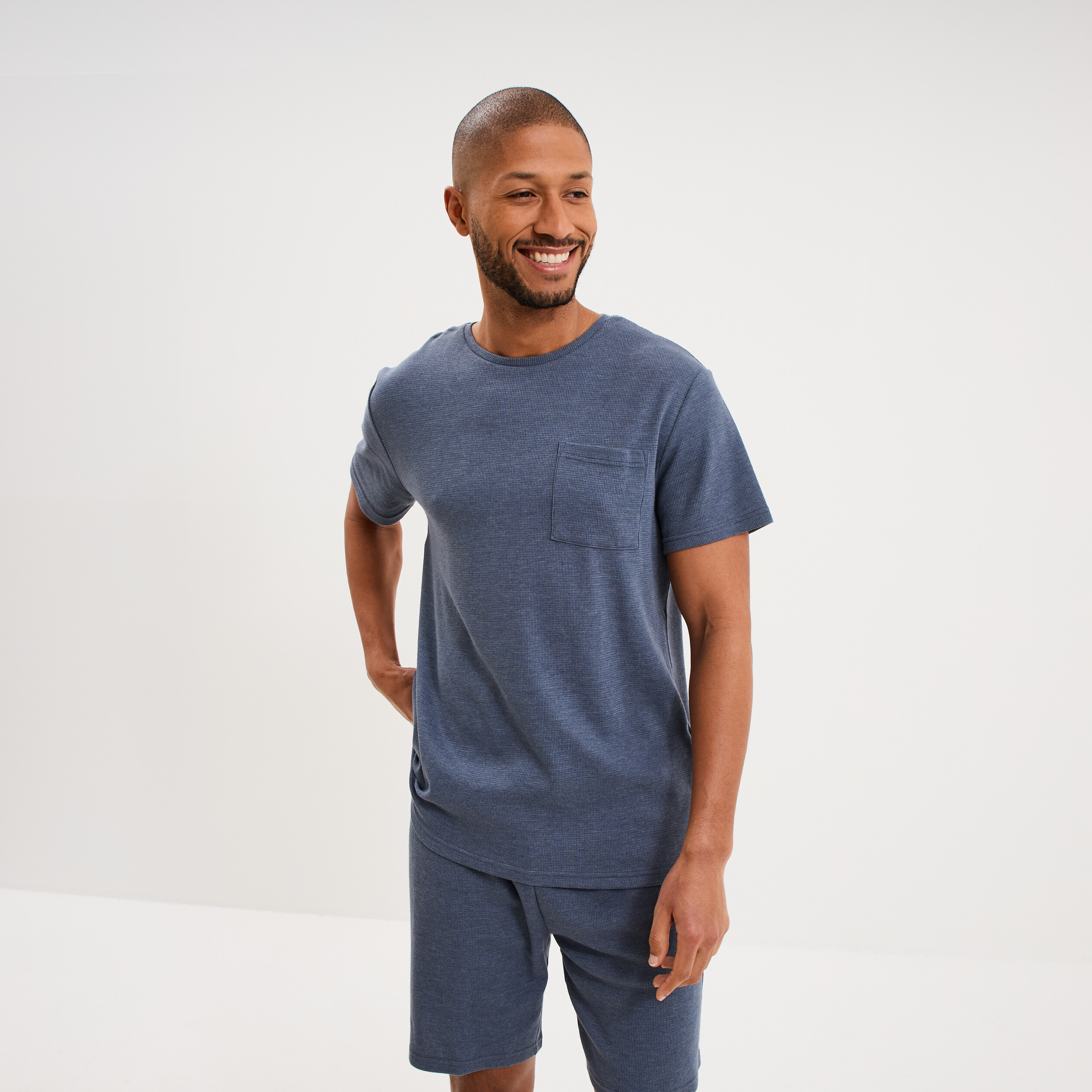 Ensemble pyjama short et t-shirt bleu gris homme