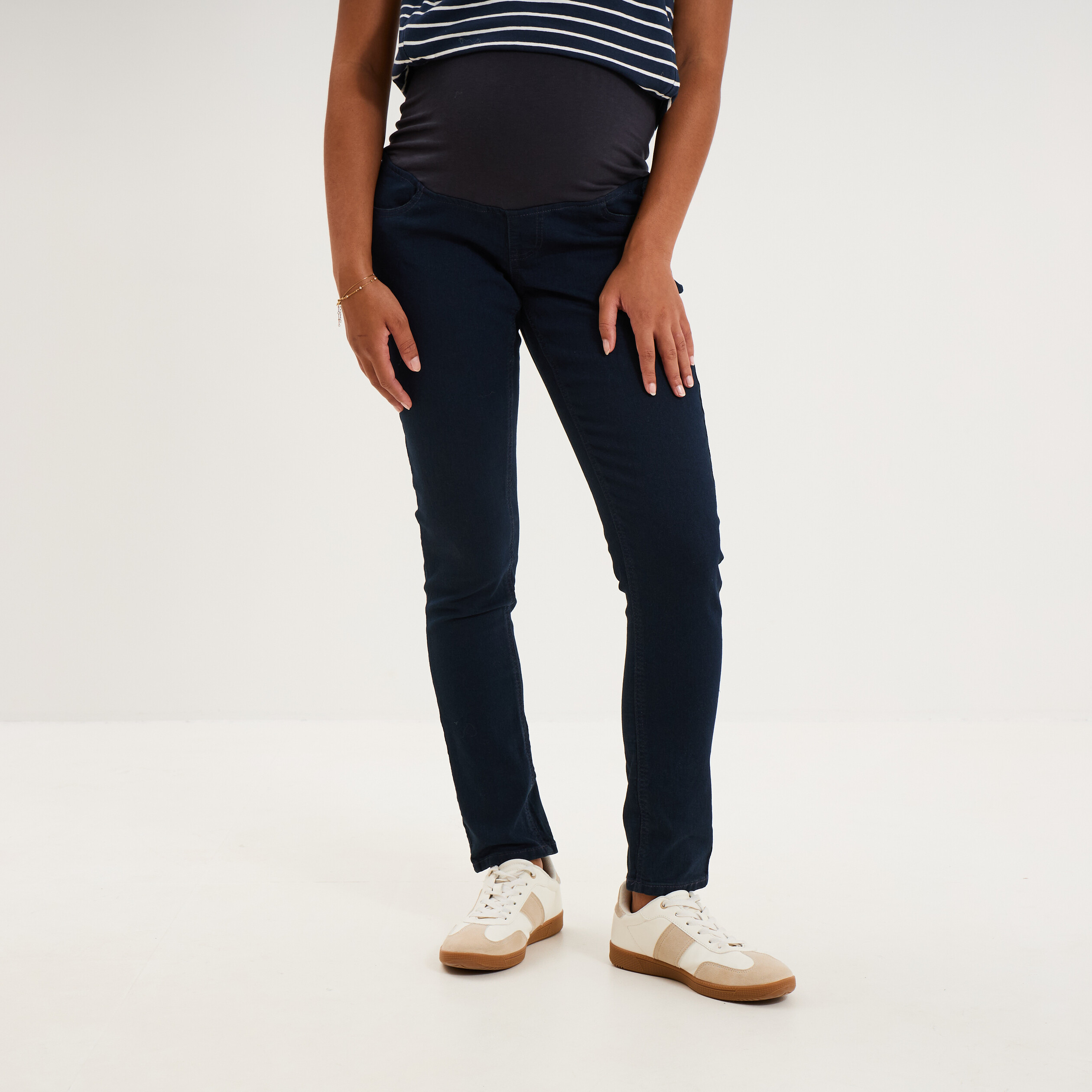 Jegging grossesse confort avec bandeau denim blue black femme maternit&eacute;