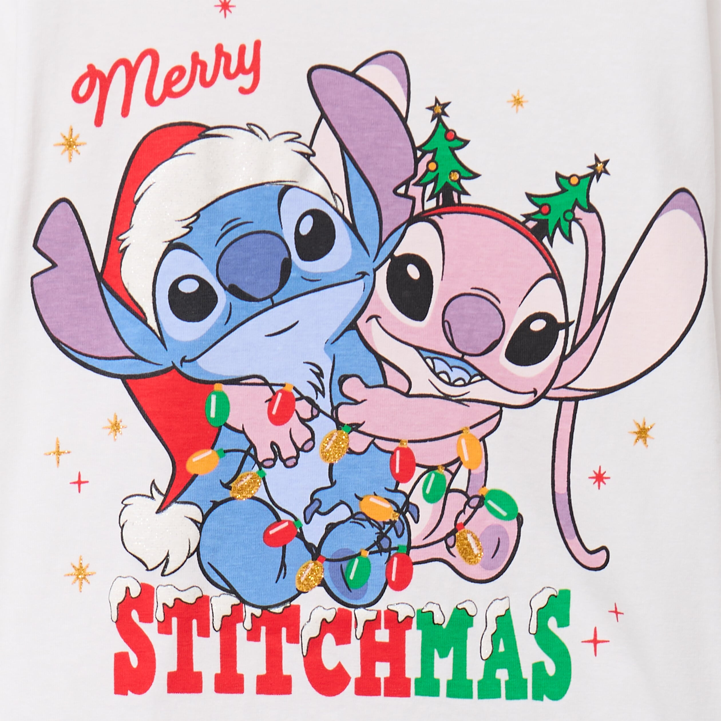 T-shirt manches longues No&euml;l Stitch blanc fille