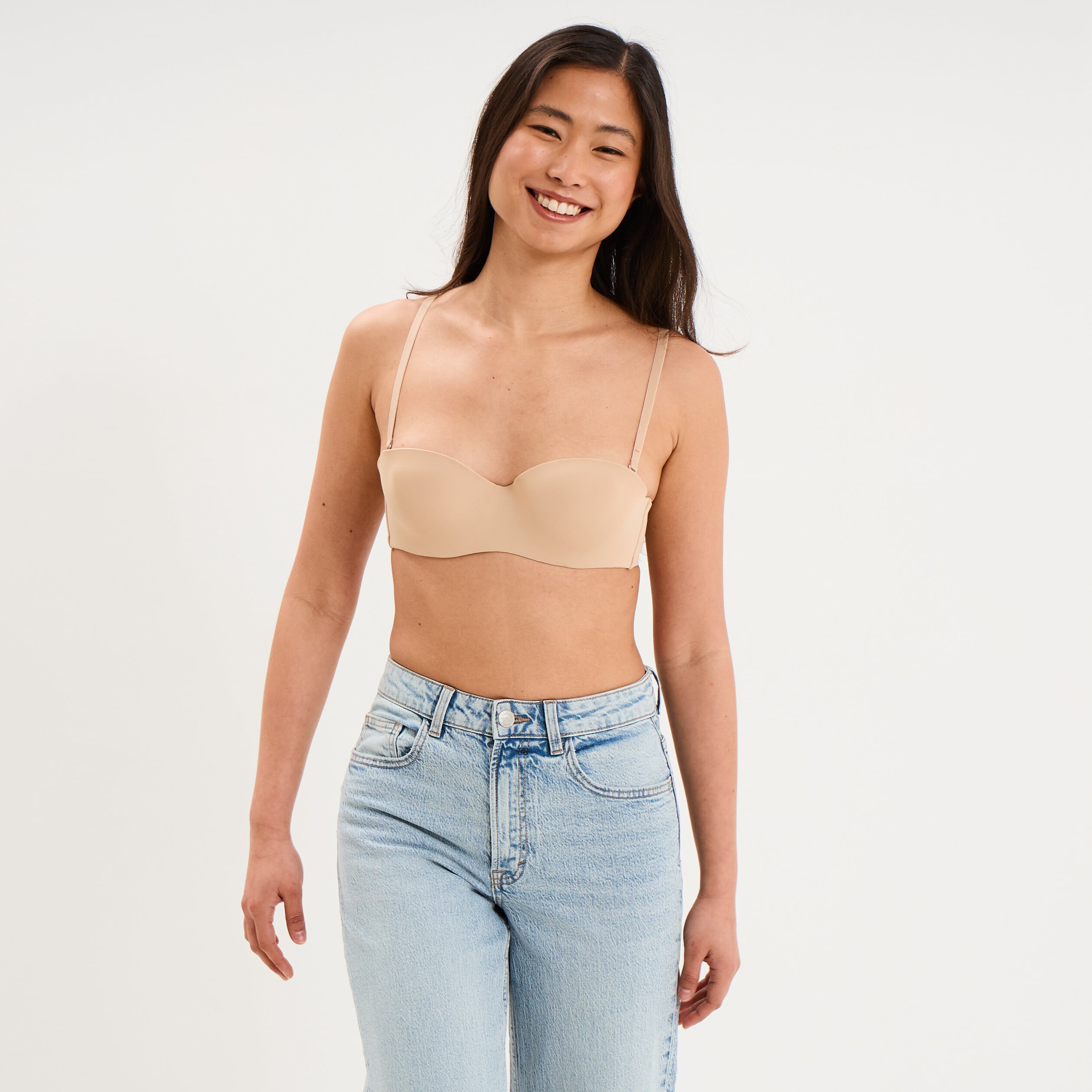 Soutien-gorge bandeau microfibre beige femme