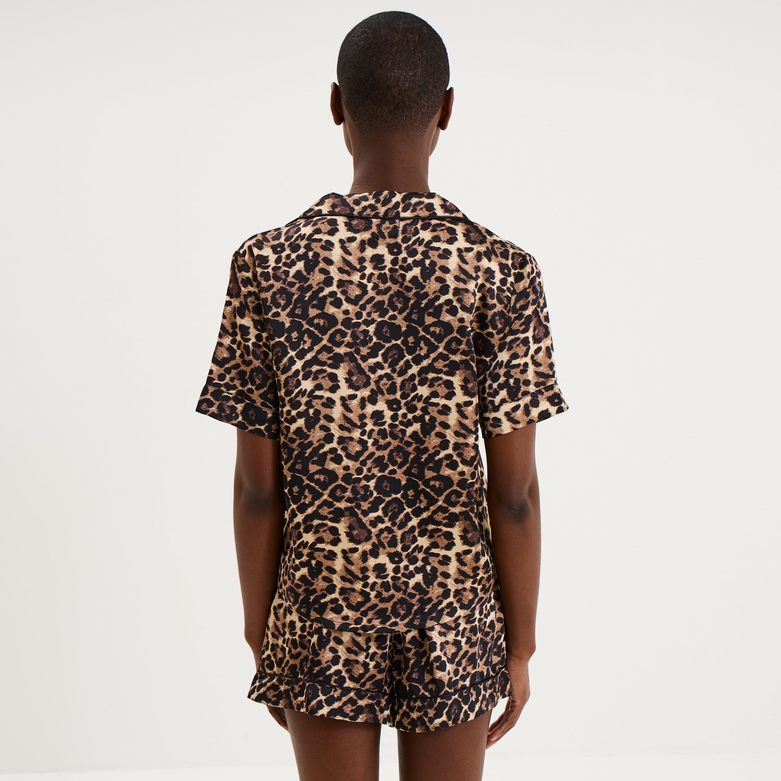 Ensemble pyjama short soyeux 2 pi&egrave;ces marron femme