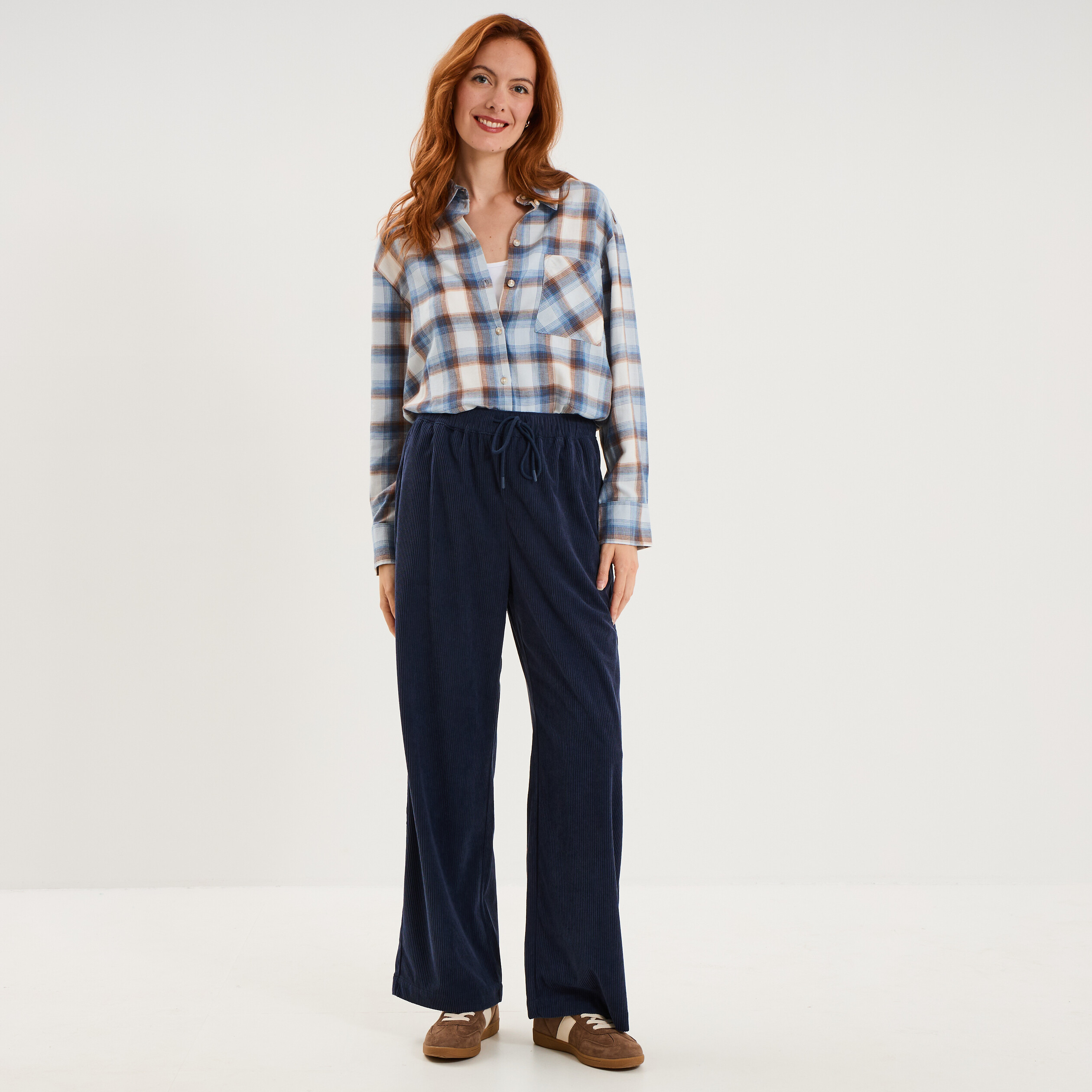 Chemise manches longues coton bleu femme