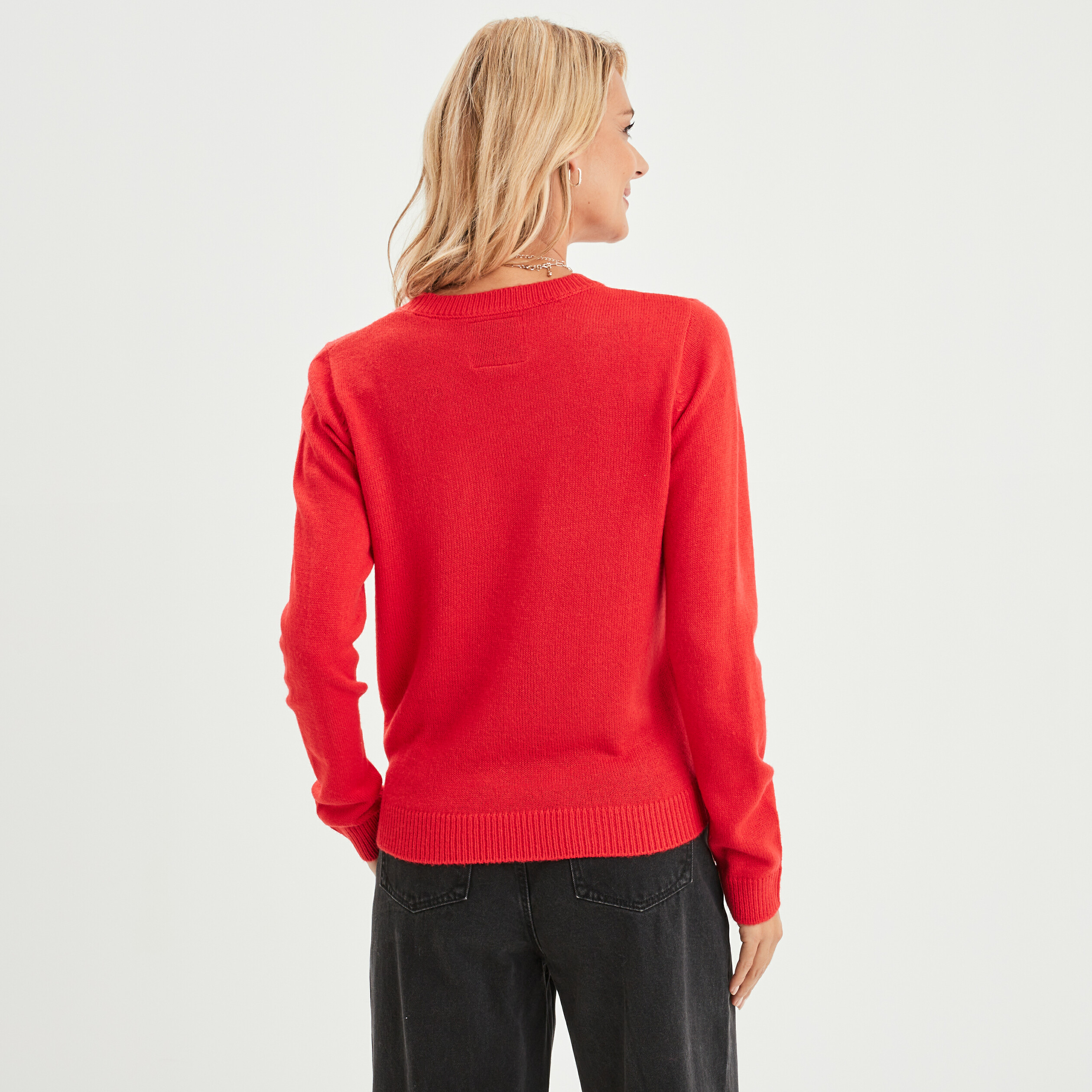 Pull de Noël guirlande et sequins rouge femme