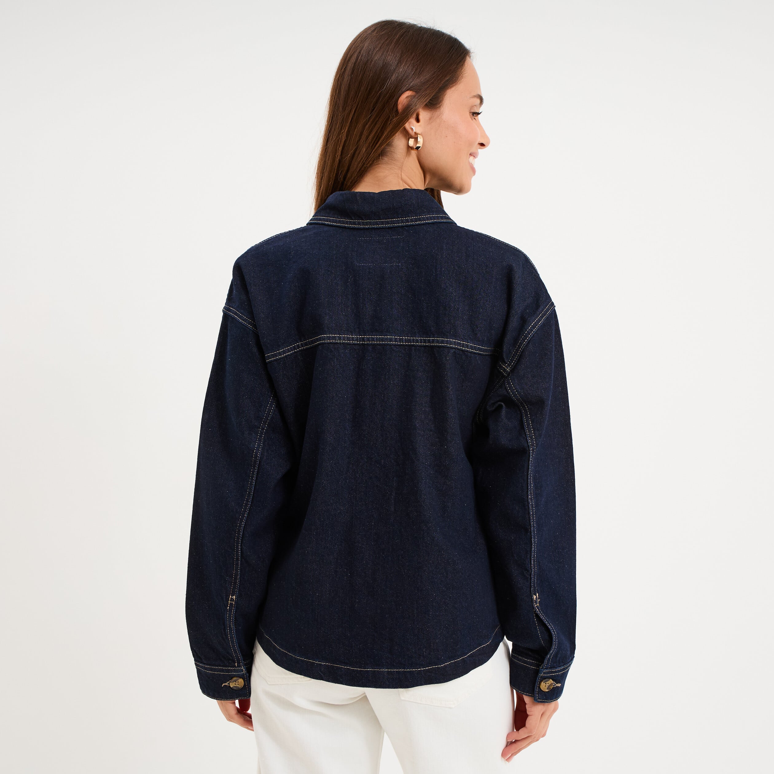 Veste surchemise en jean oversize coton denim brut femme