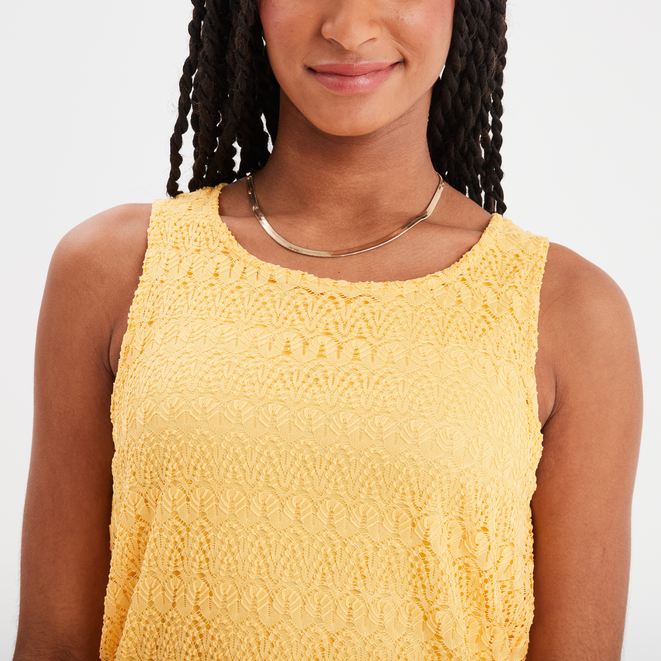 debardeur dentelle col rond jaune clair femme Débardeur dentelle col rond jaune clair femme