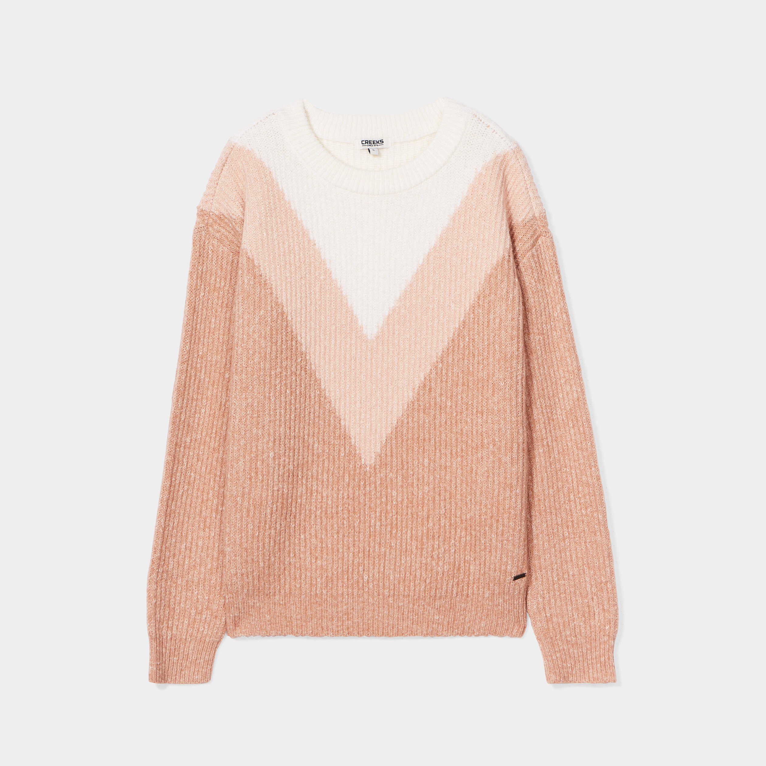 Pull manches longues col rond rose clair femme