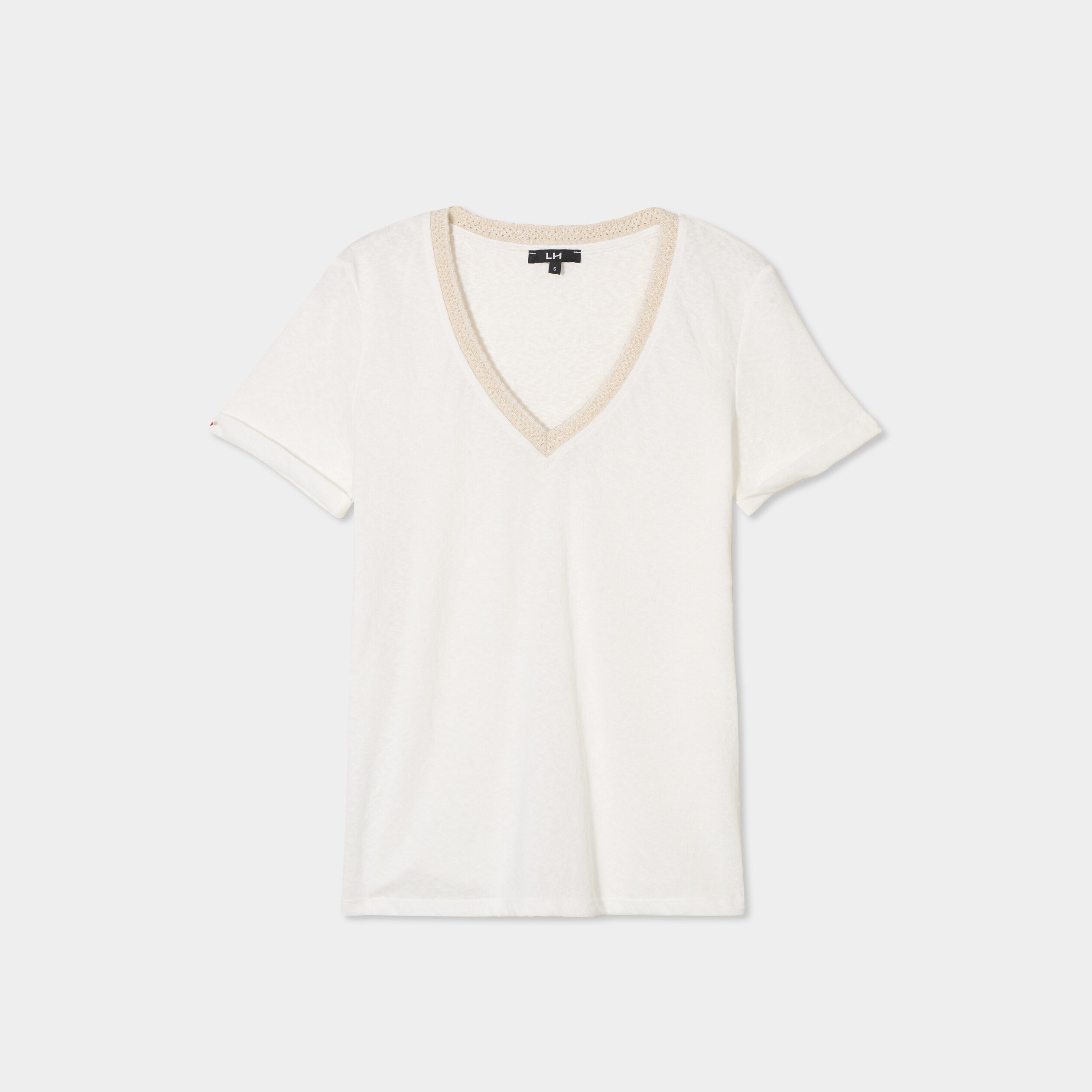 t shirt col en v manches courtes blanc femme T-shirt col en V manches courtes blanc femme