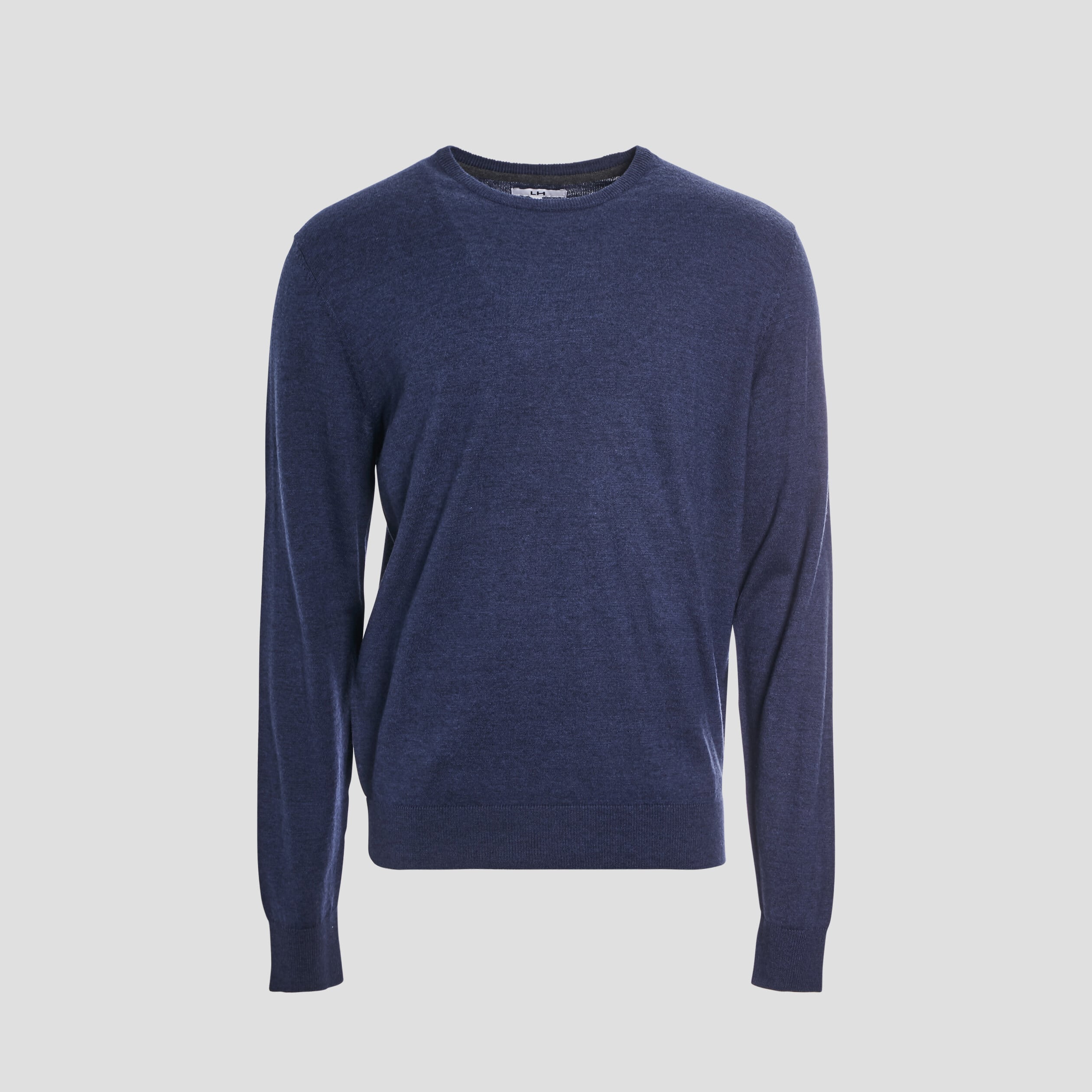 Pull droit col rond coton m&eacute;lang&eacute; bleu fonc&eacute; homme
