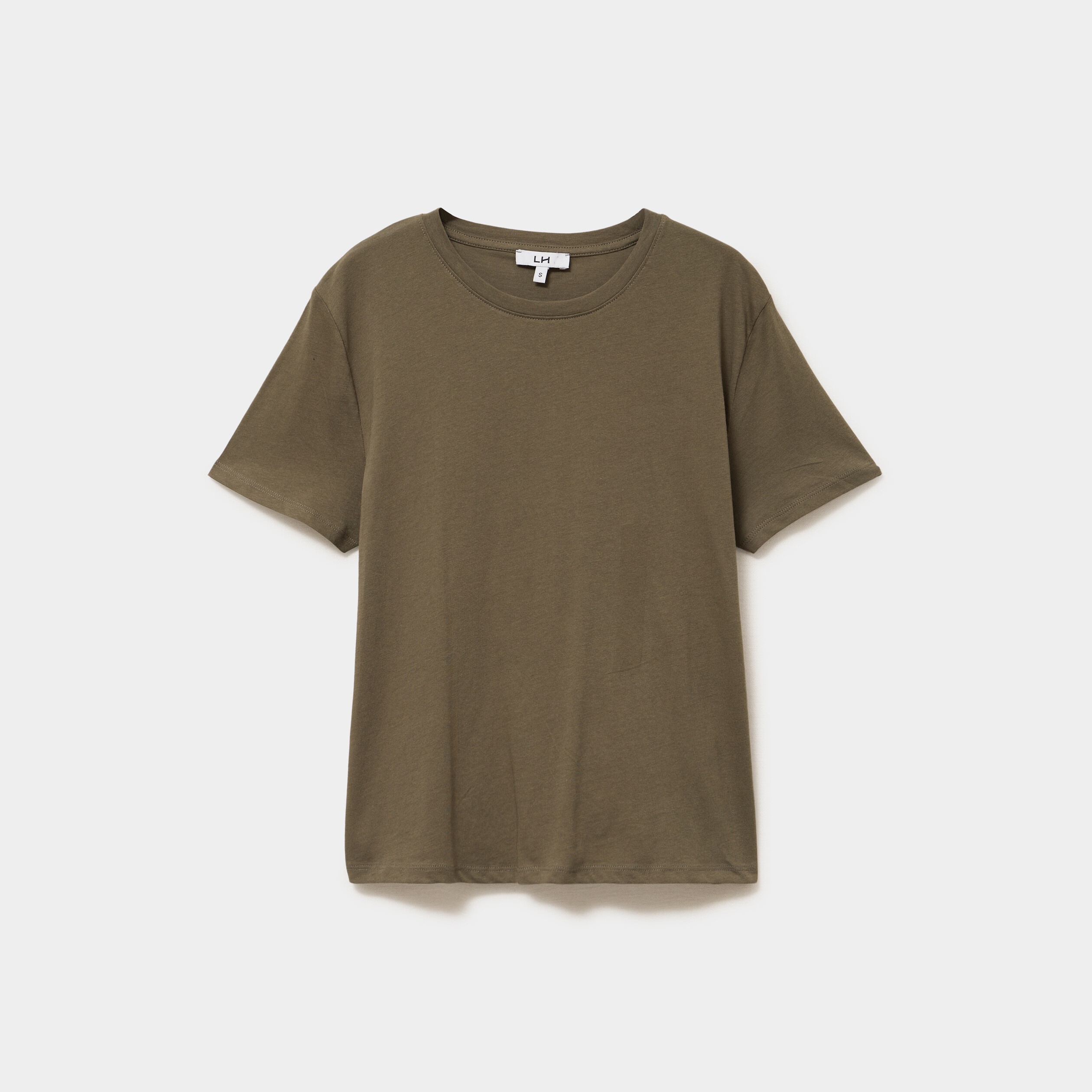 T-shirt col rond manches courtes coton vert kaki femme
