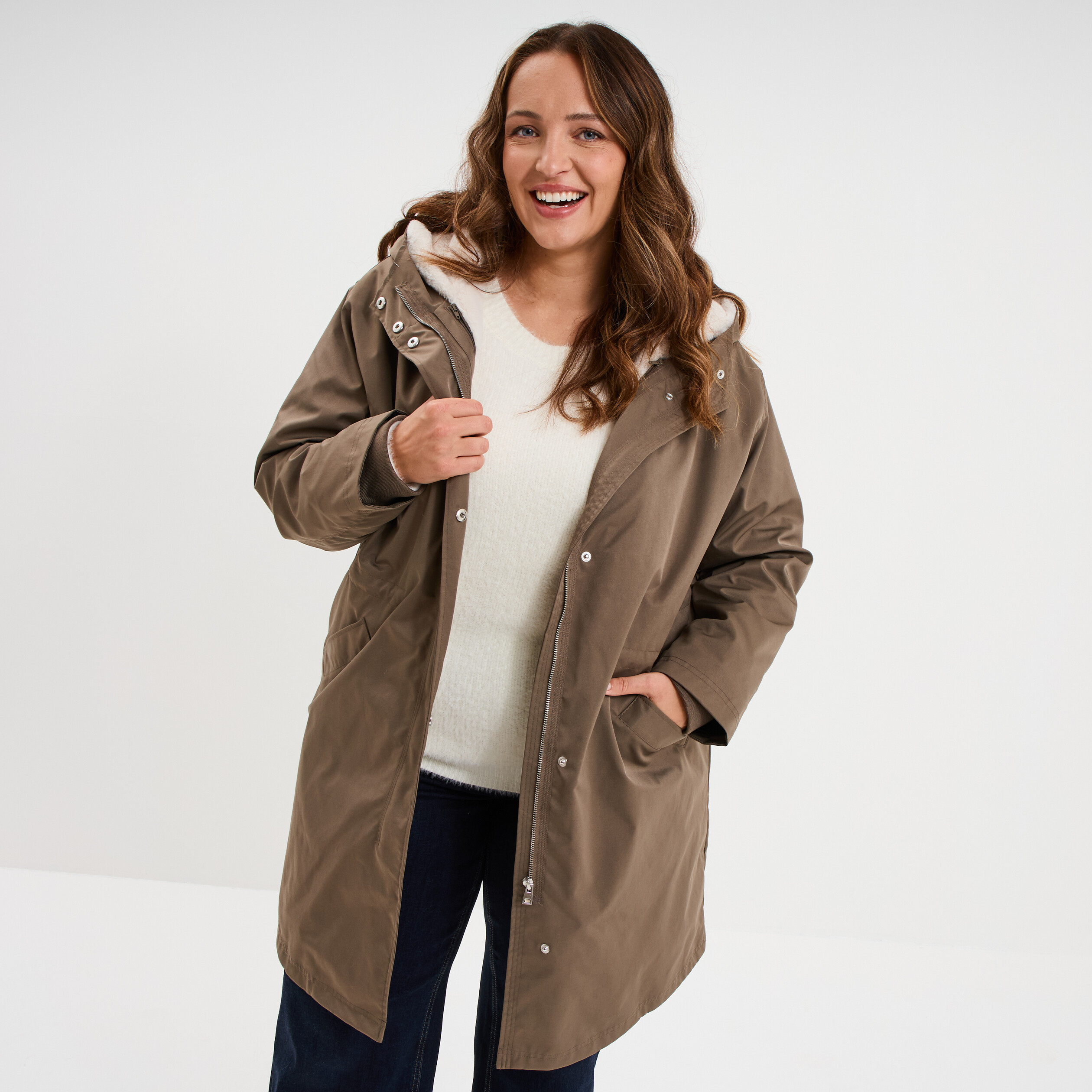 Parka 3-en-1 longue à capuche vert kaki femme grande taille La Halle
