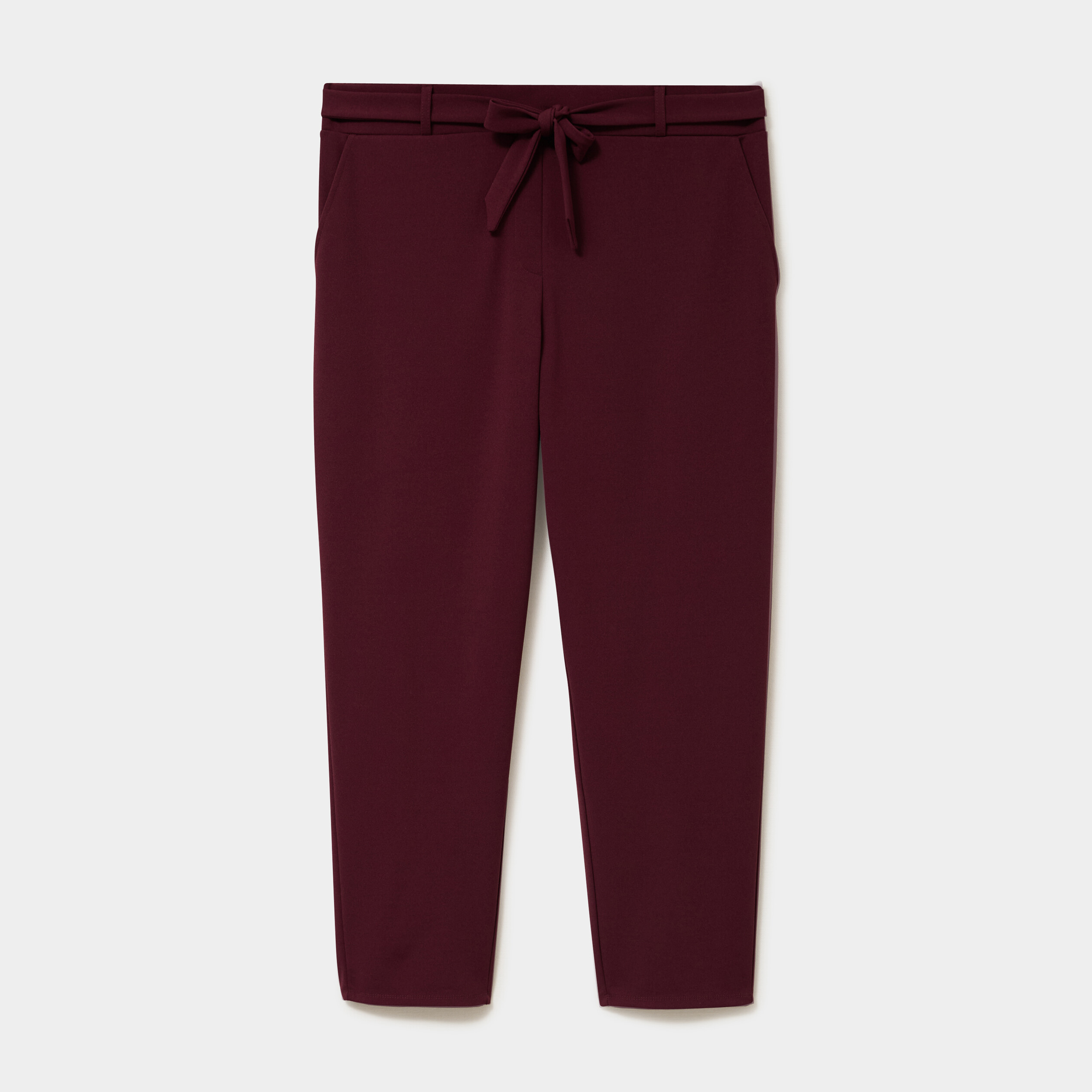 Pantalon cigarette ceintur&eacute; effet cr&ecirc;pe violet fonc&eacute; femme grande taille