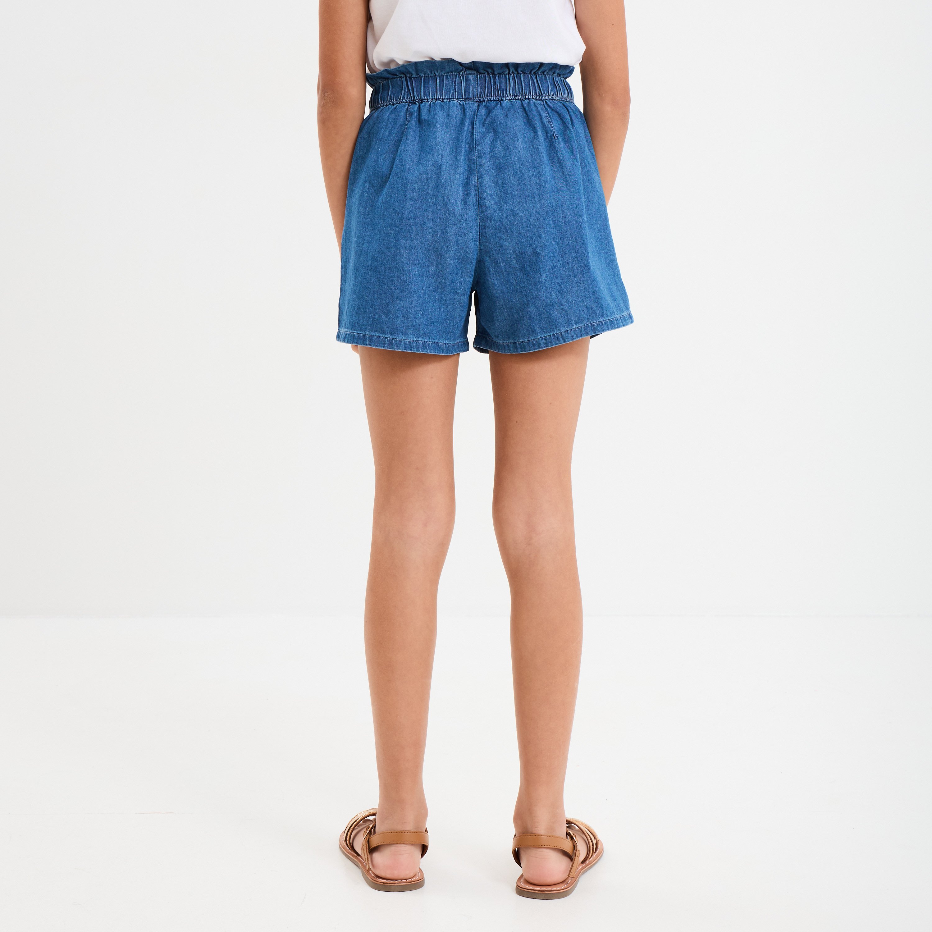 short en jean avec ceinture noeud taille denim stone fille Short en jean avec ceinture noeud taille denim stone fille