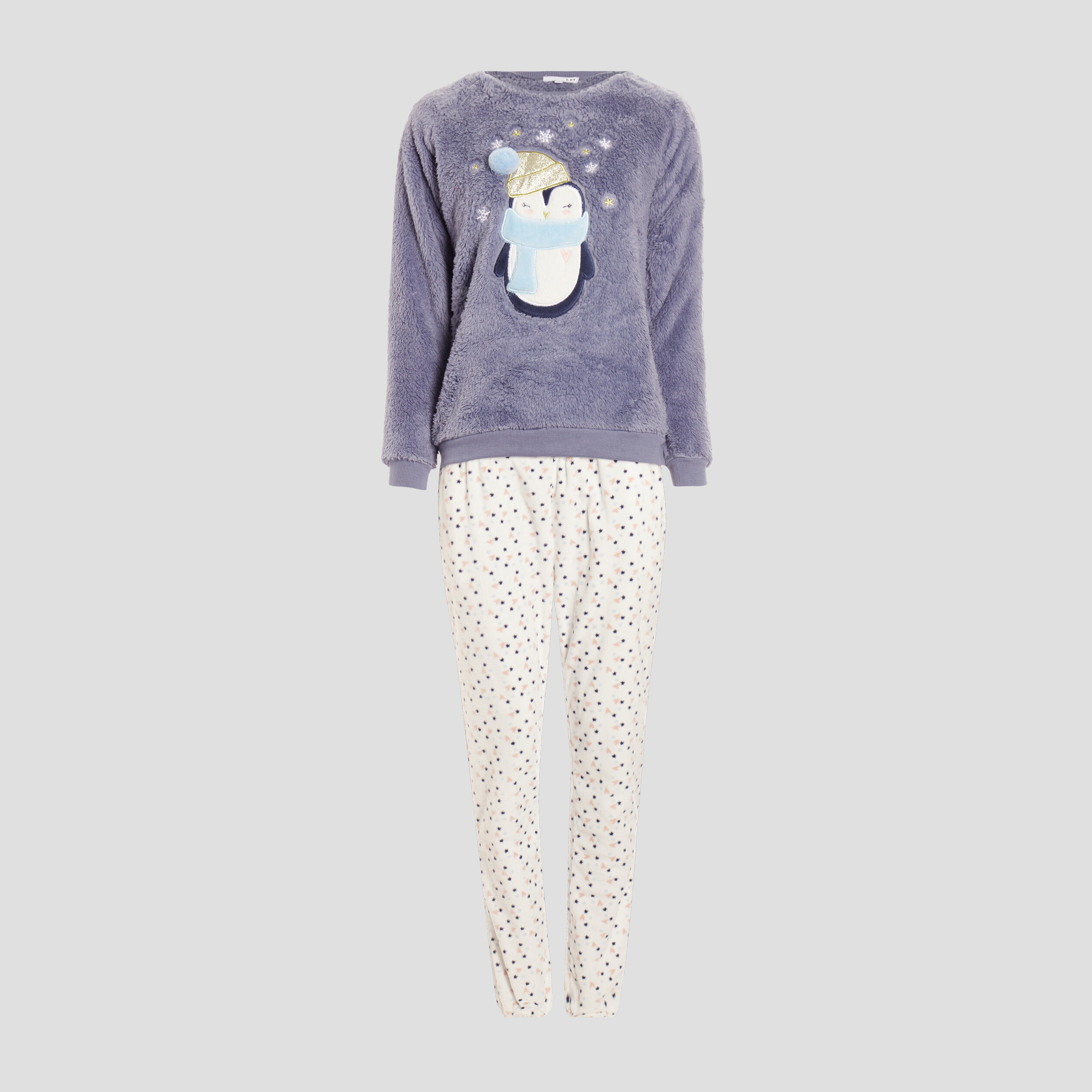 Ensemble pyjama de Noël 2 pièces bleu lavande femme