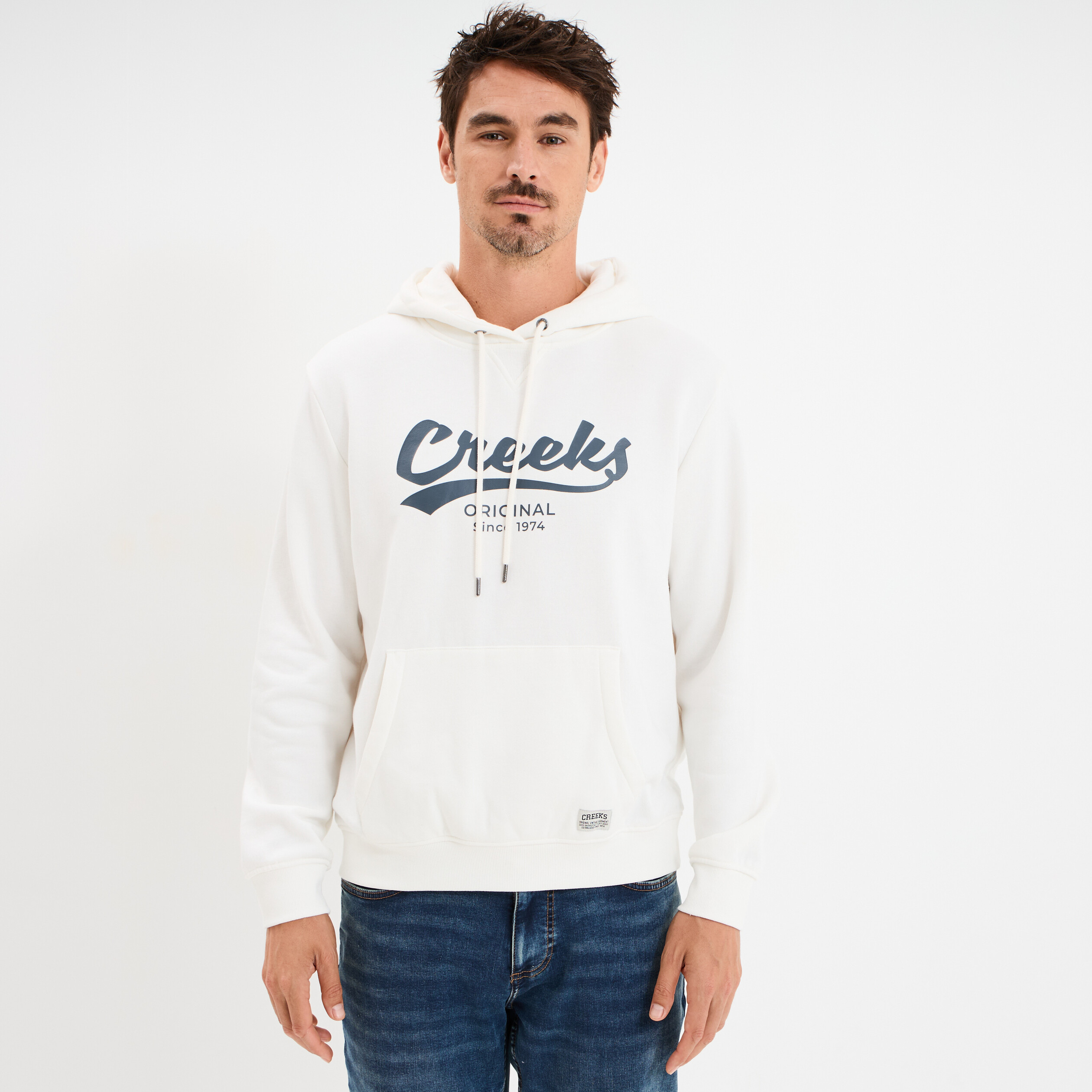 Sweat &agrave; capuche molleton Creeks blanc homme