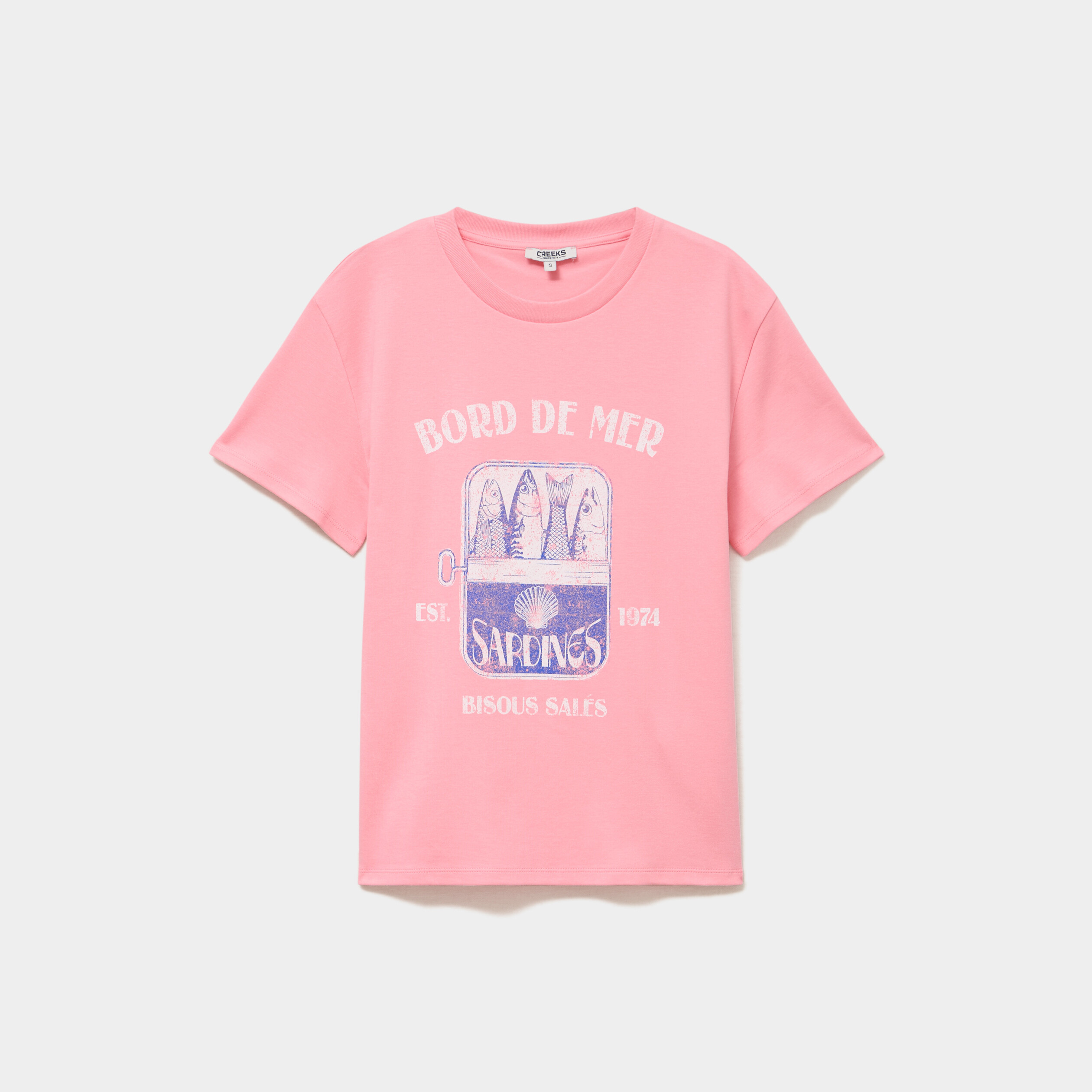 T-shirt col rond manches courtes coton rose femme