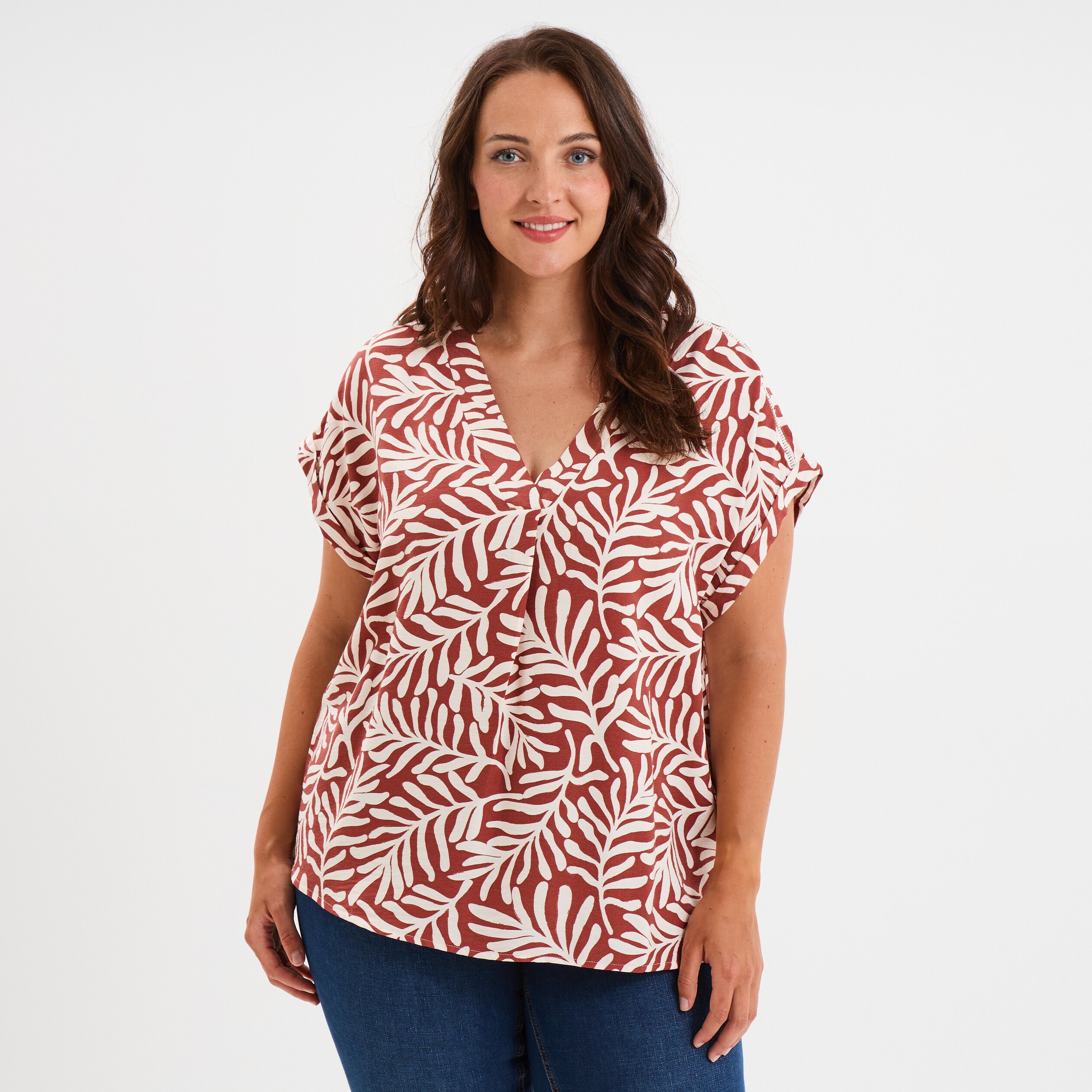 blouse col en v manches courtes terracotta femmegt Blouse col en V manches courtes terracotta femme grande taille
