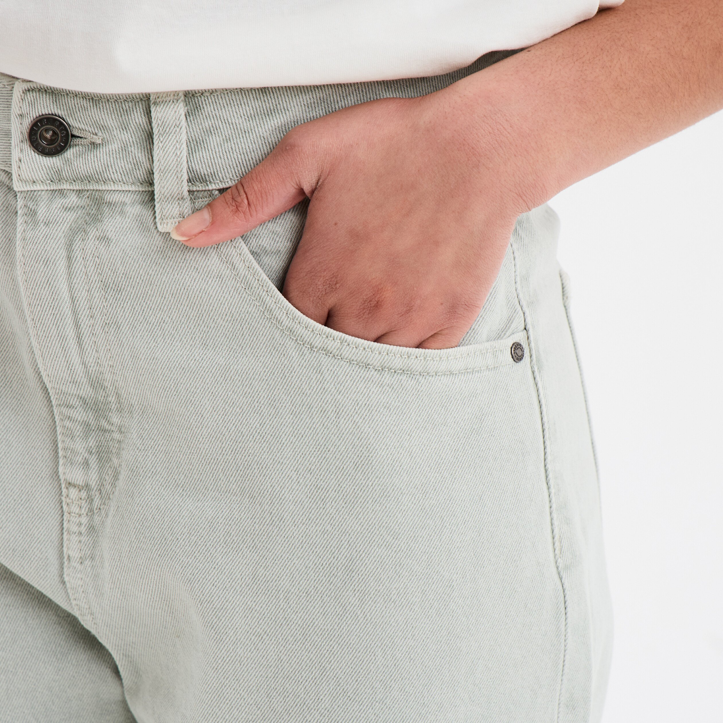 jeans mom taille haute coton vert pastel femme Jeans mom taille haute coton vert pastel femme