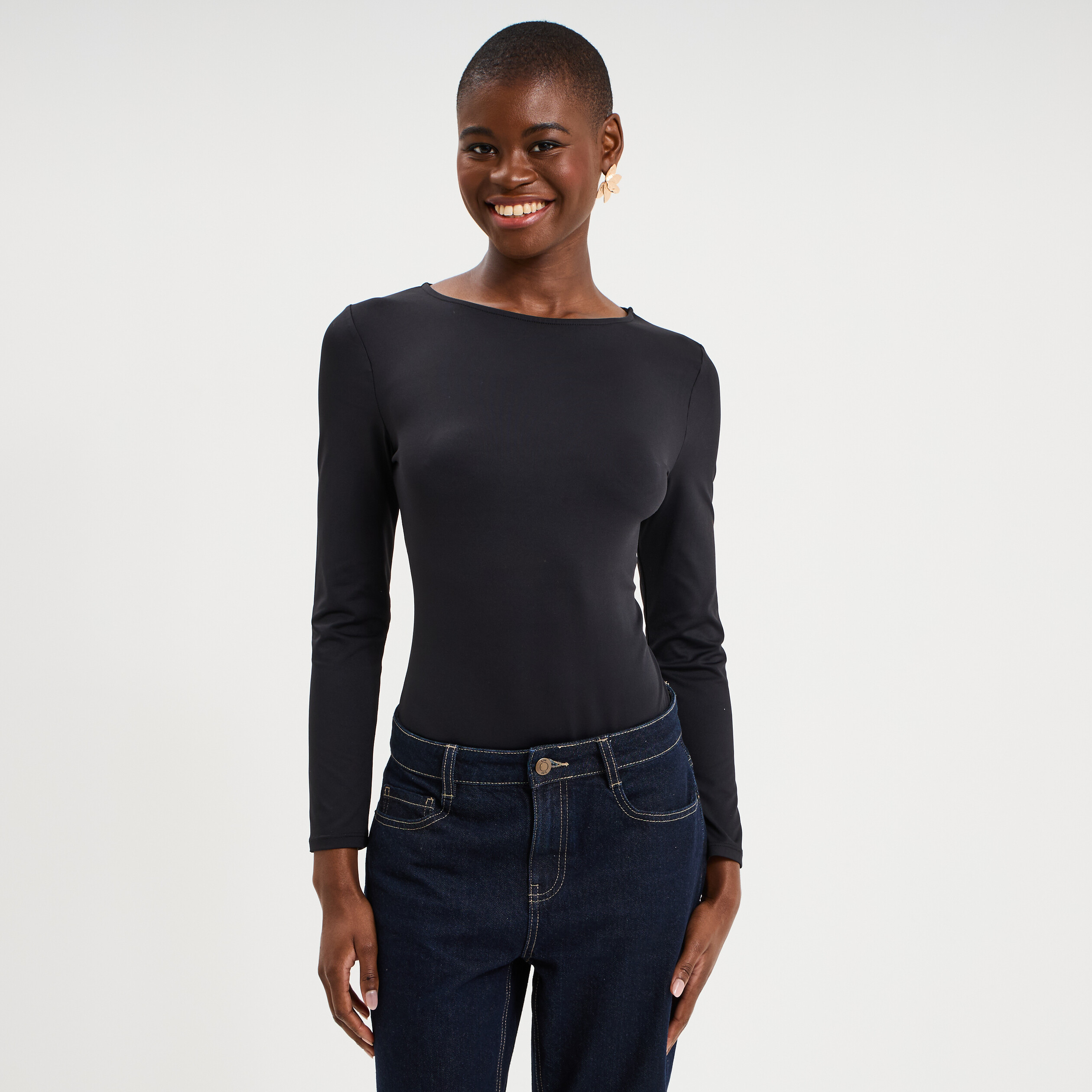Body ajust&eacute; manches longues noir femme