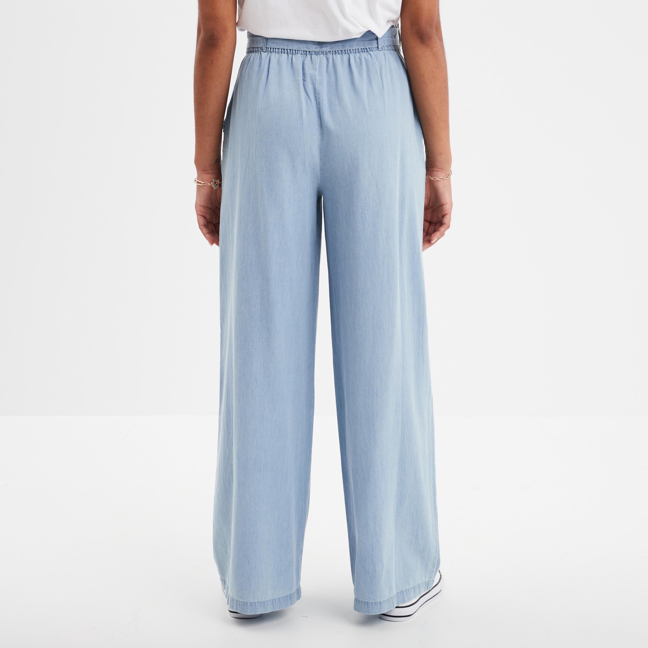 pantalon wide leg ceinture denim stone femme Pantalon wide leg ceinturé denim stone femme