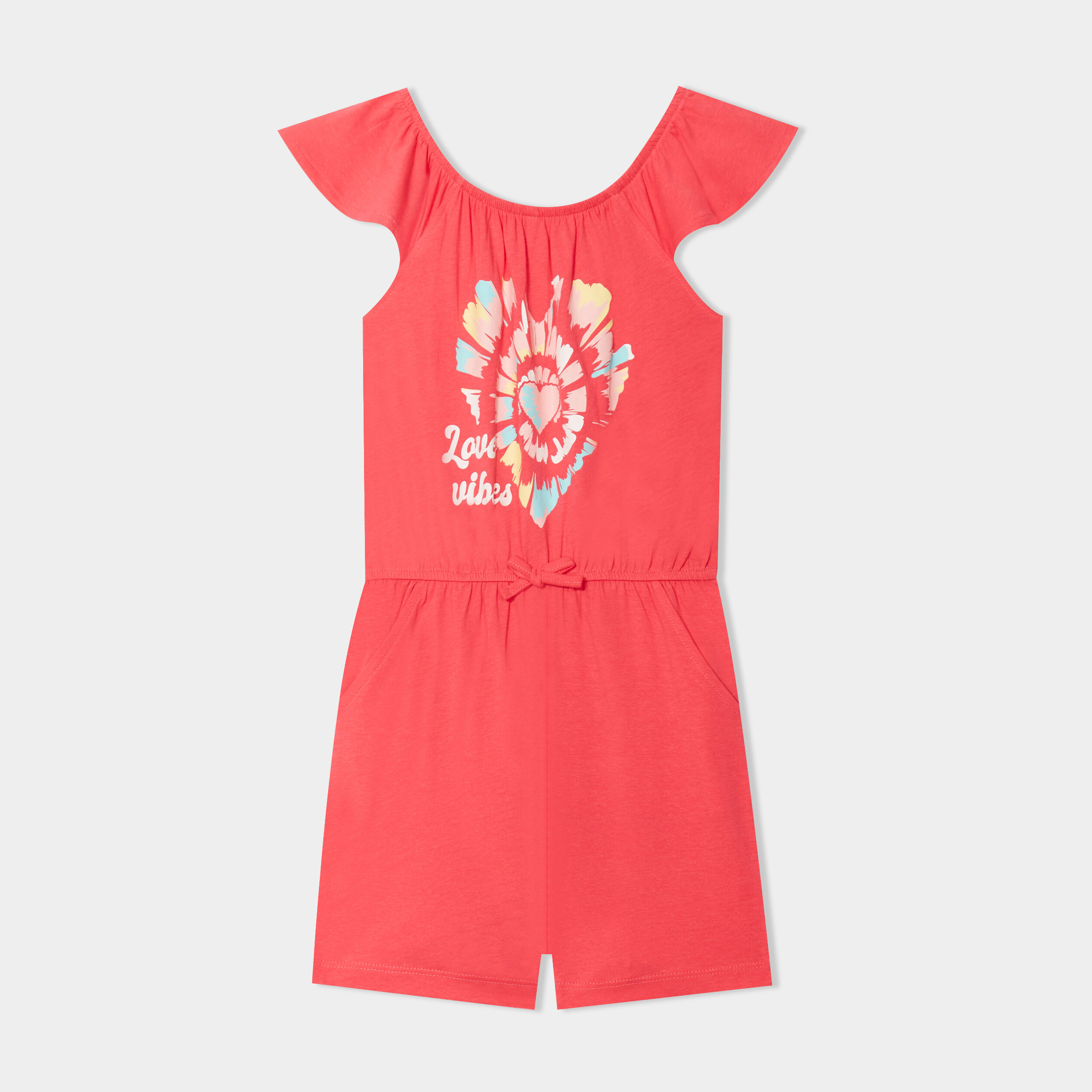 Combishort avec manches courtes volants rose vif fille