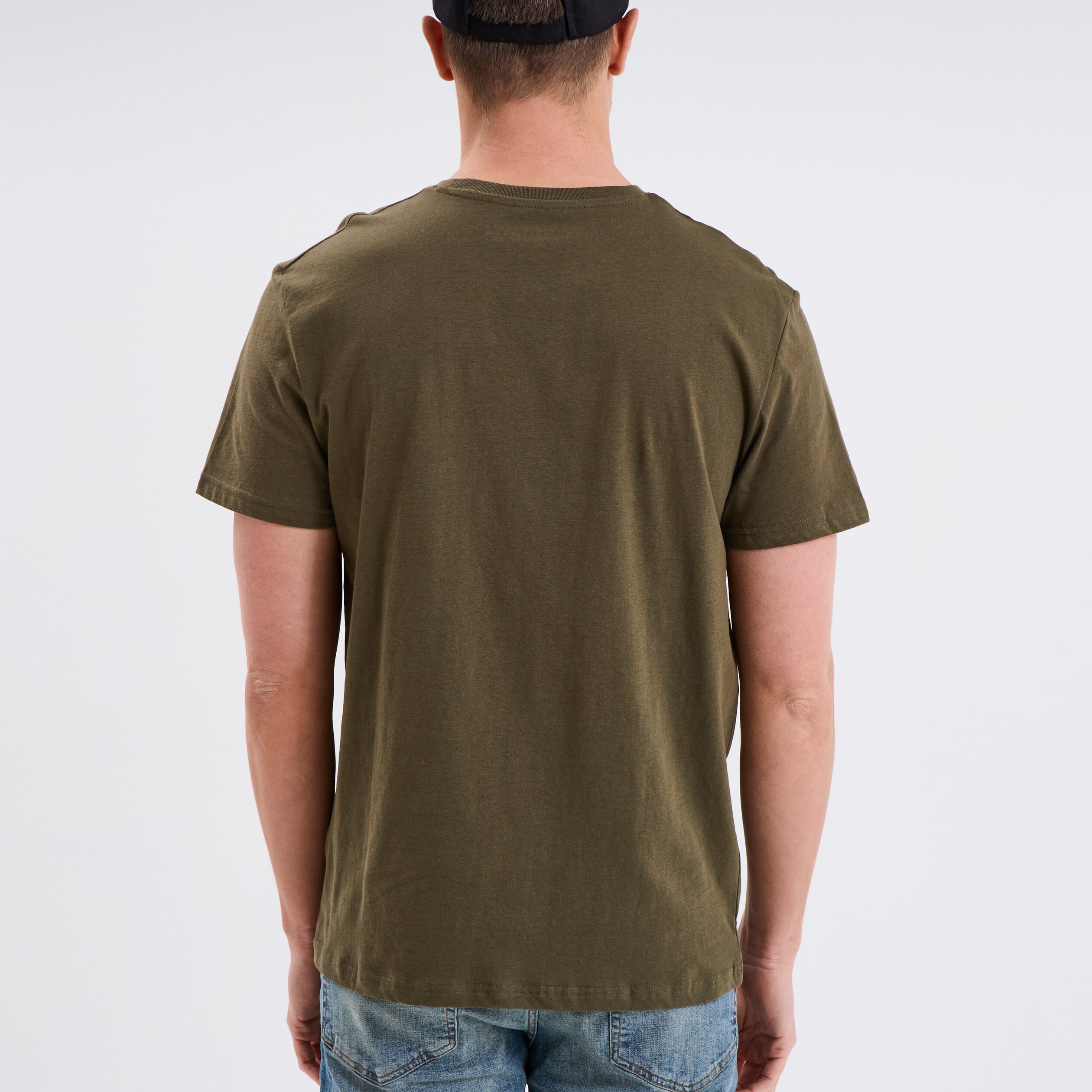 T-shirt droit en coton manches courtes vert kaki homme