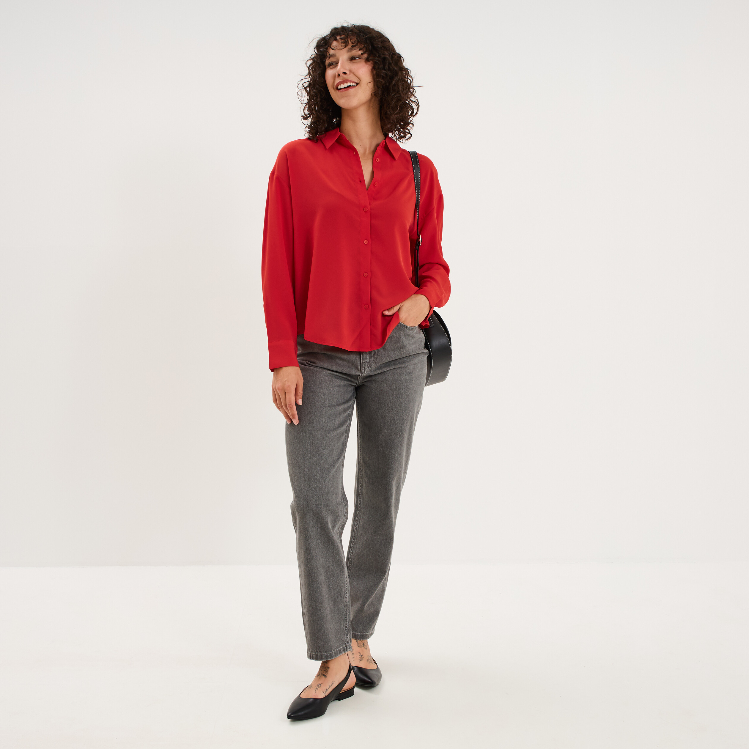 Chemise fluide manches longues rouge femme