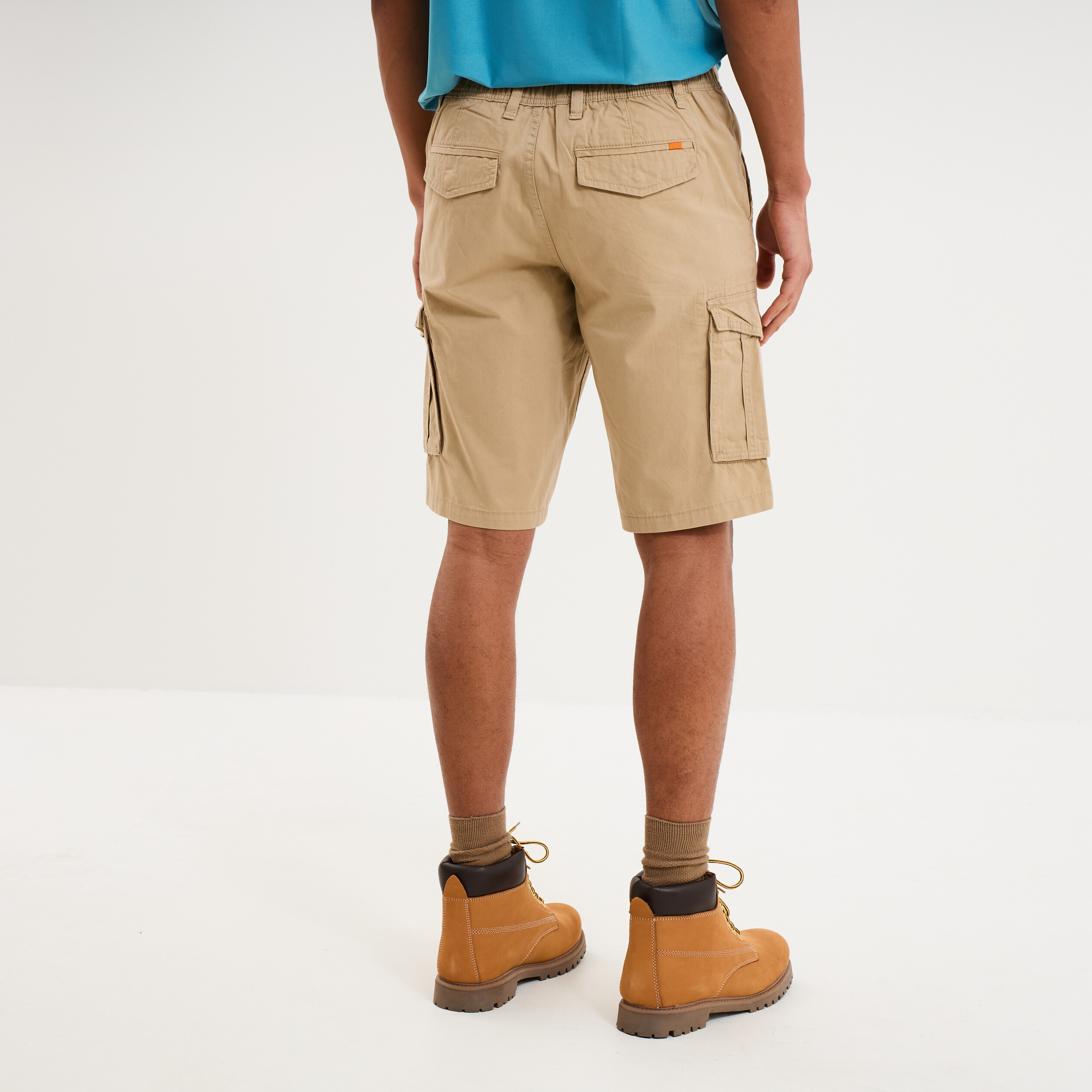Bermuda short cargo poches &agrave; rabat coton beige homme