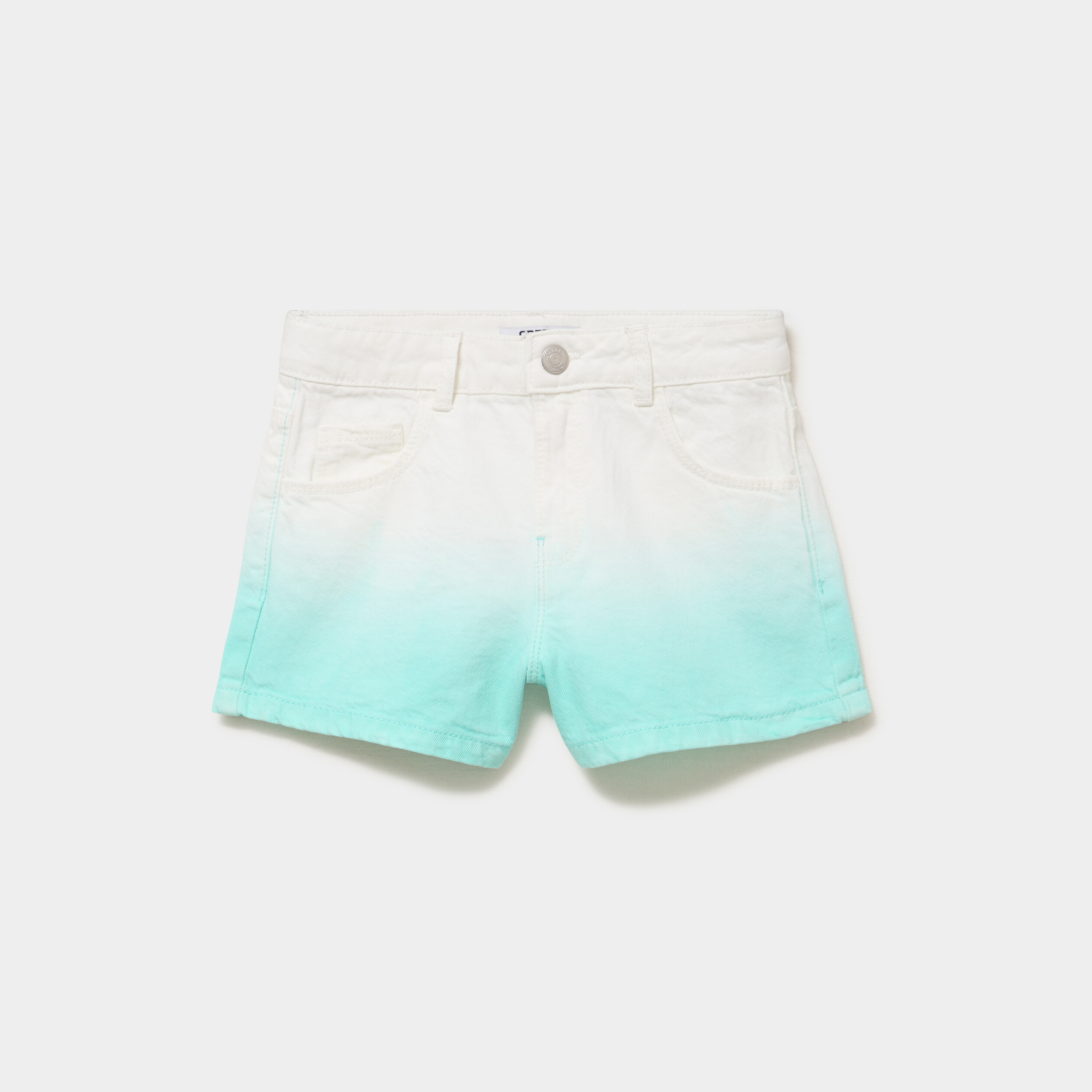 Short droit coton taille ajustable bleu turquoise fille