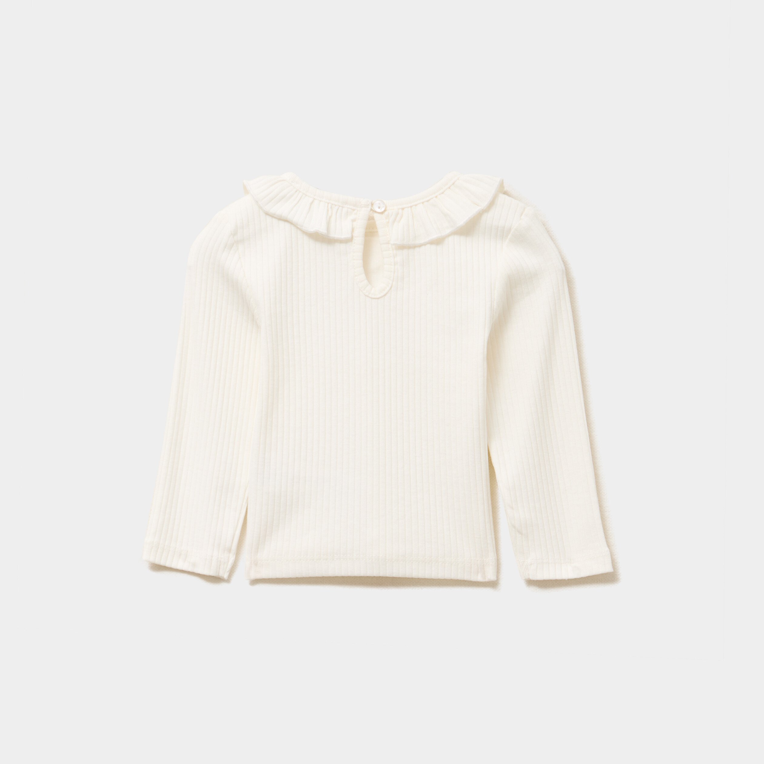 t shirt cotele col a volants blanc bebef T-shirt côtelé col à volants blanc bébé fille