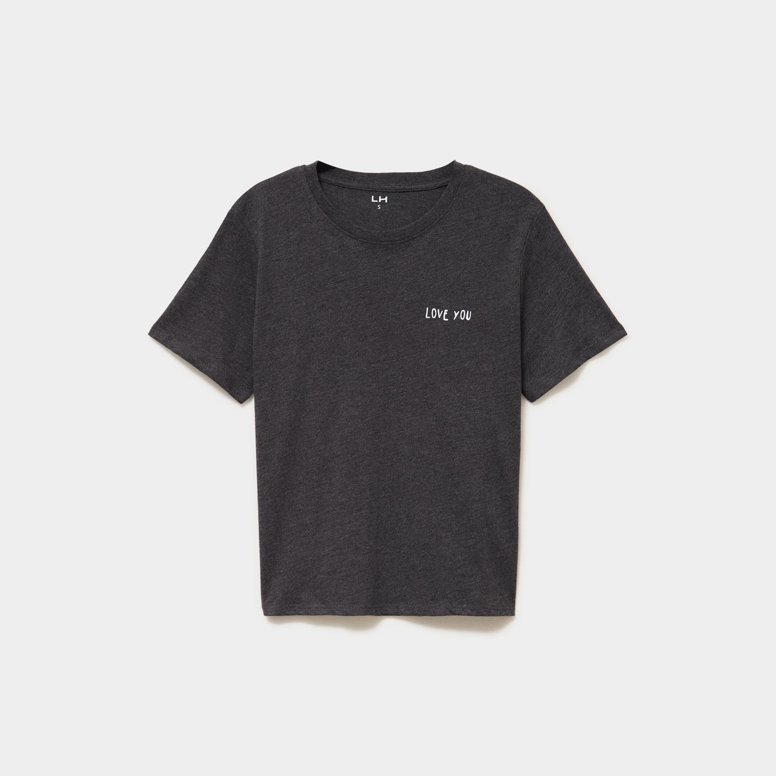 T-shirt col rond manches courtes coton gris fonc&eacute; femme