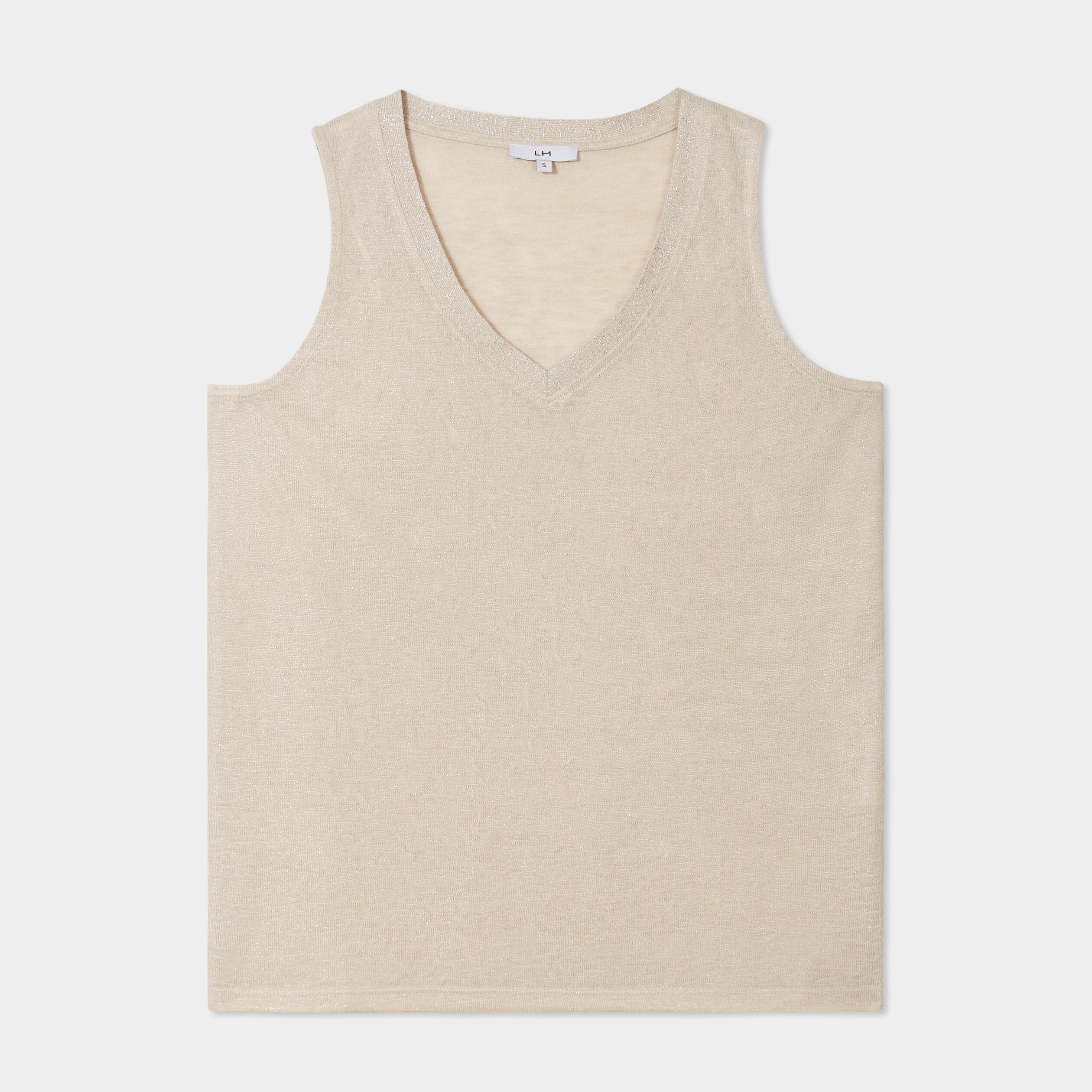 debardeur col en v sans manches beige femme Débardeur col en V sans manches beige femme
